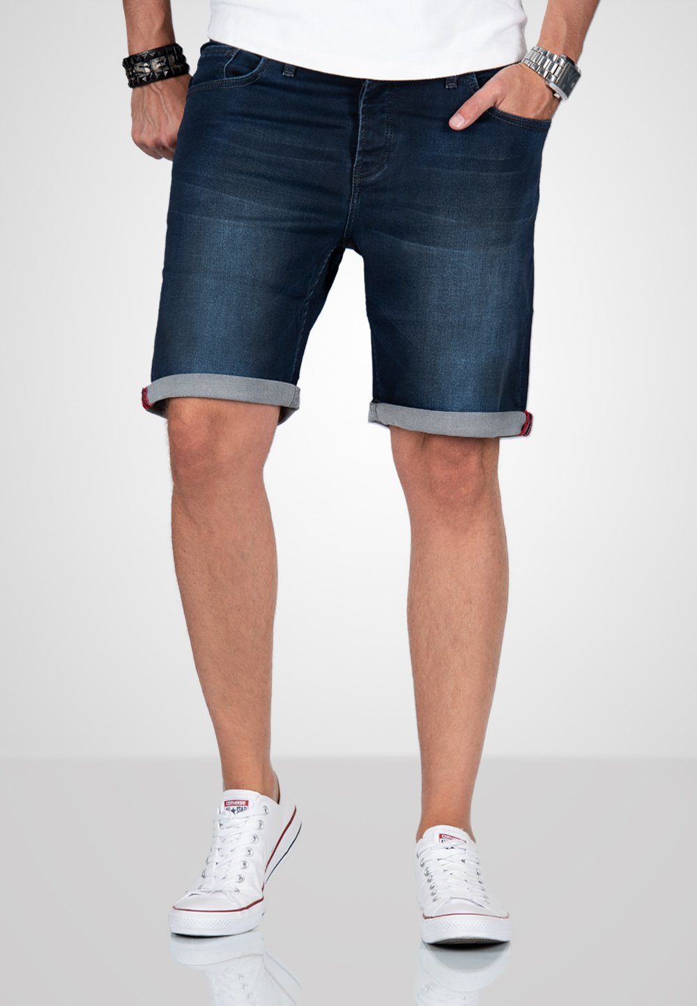 Alessandro Salvarini Shorts A. Salvarini Herren Jeans Shorts kurze Hosen mit Knopfverschluss