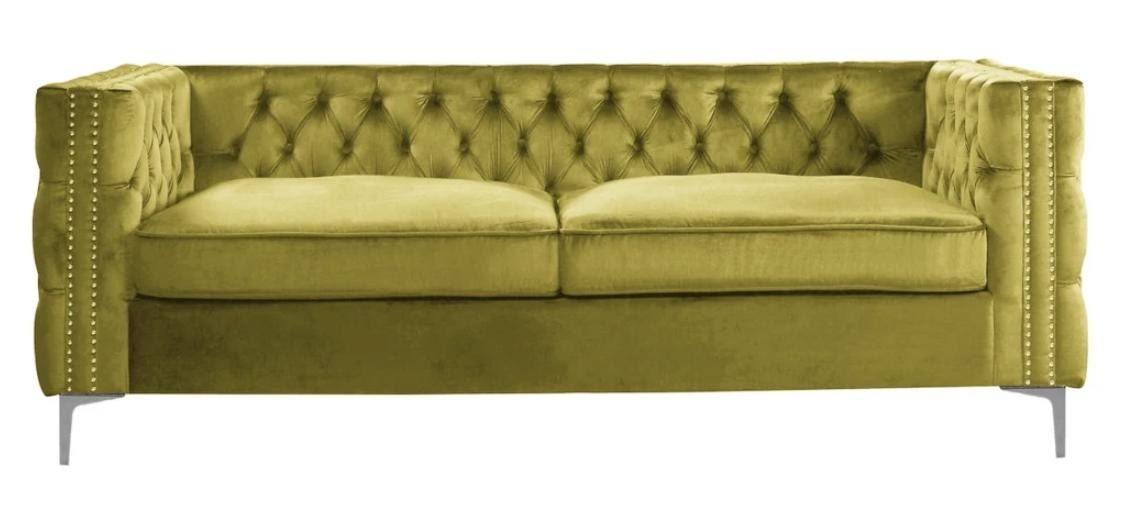 Europe JVmoebel in Sofa Chesterfield Silber Gelb Design, Stoff Made Dreisitzer Wohnzimmer