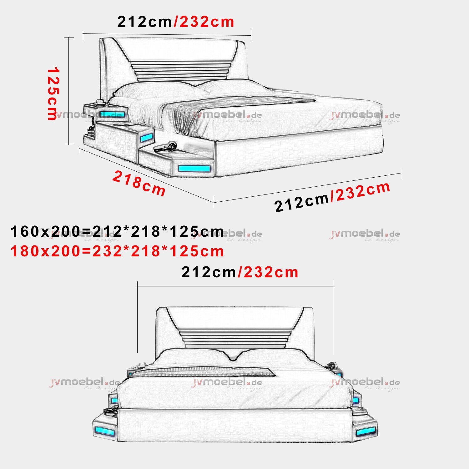 JVmoebel Bett, Betten Stilvolle Möbel Designer Polster Doppelbett Leder