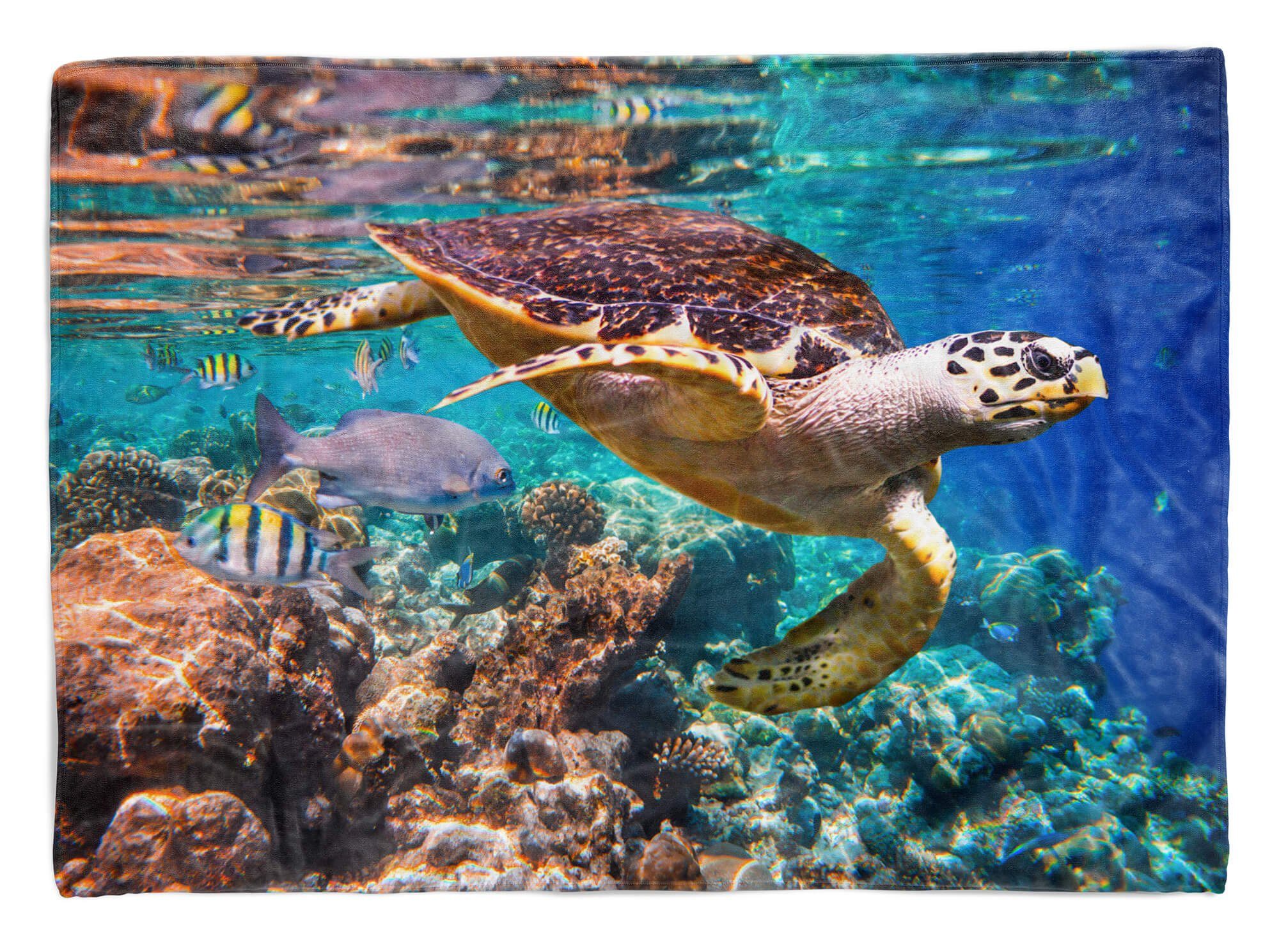 Sinus Art Handtücher Handtuch Strandhandtuch Saunatuch Kuscheldecke mit Tiermotiv Seeschildkröte Kor, Baumwolle-Polyester-Mix (1-St), Handtuch