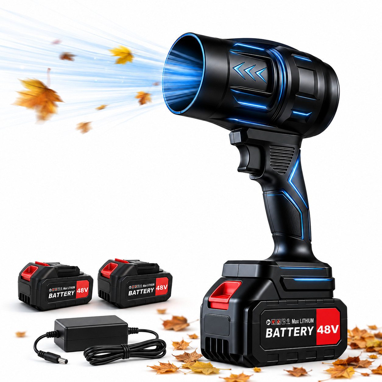 AIBISTAR Akku-Gebläse Elektrischer Laubbläser 2 Akkus, 6 Technologien, vielseitig, stufenlose Drehzahlregelung,2 x 48V Lithium-Akkus,leichtes Design