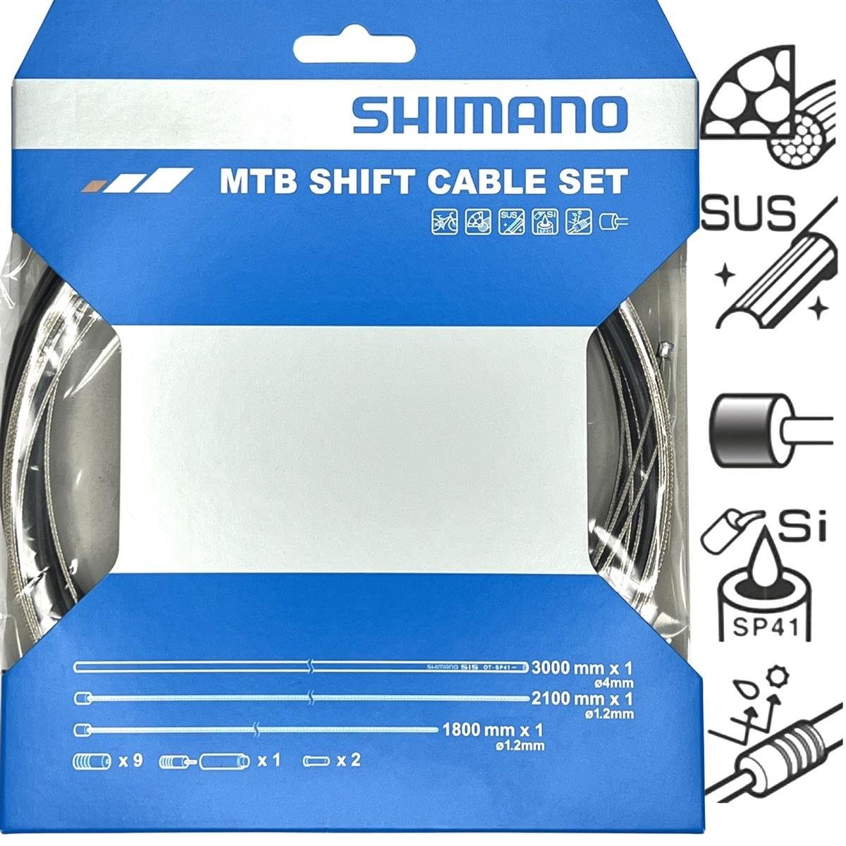 Shimano Fahrradkurbel Shimano Schaltzug-Set MTB Edelstahl OT-41 Schwarz