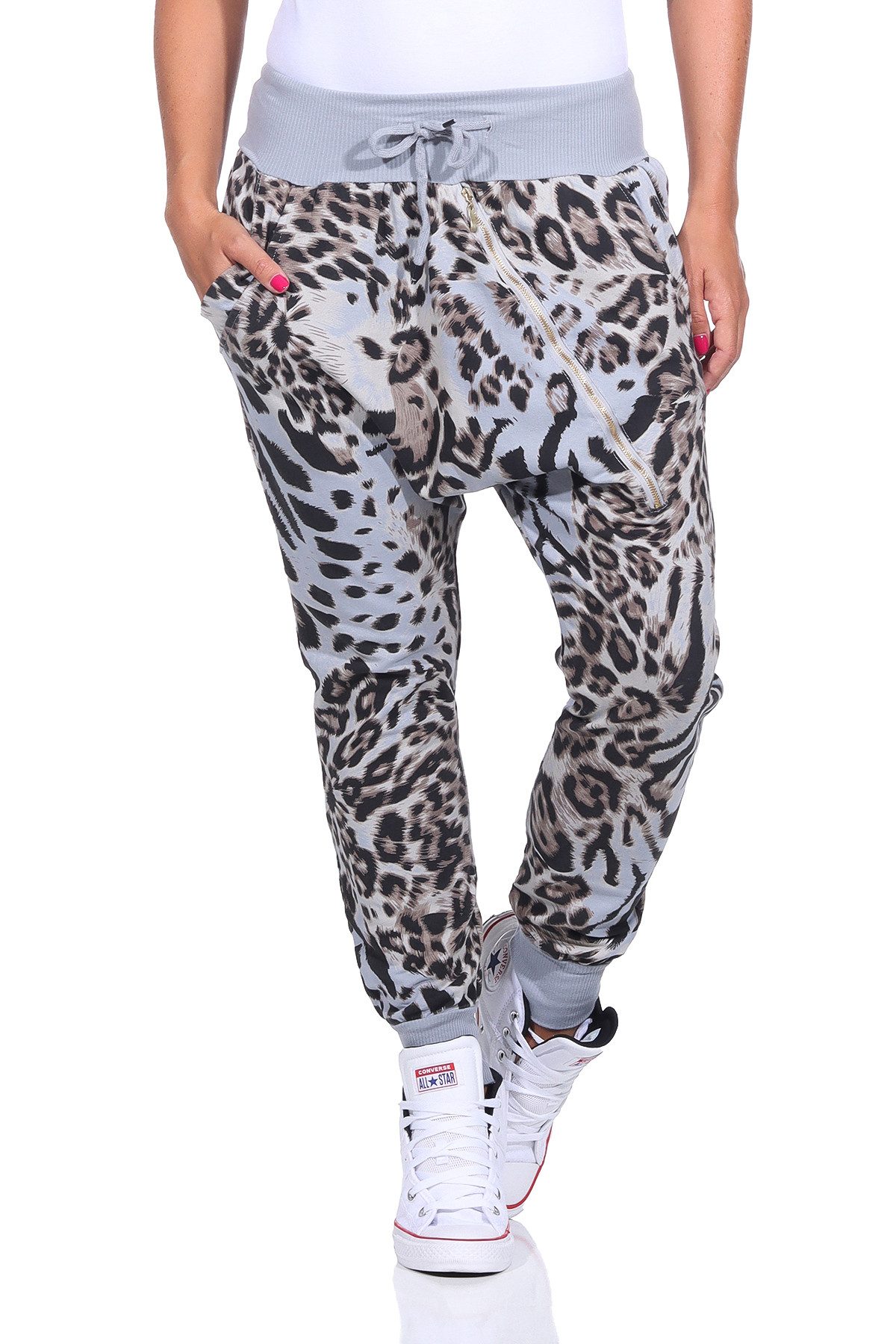 Mississhop Boyfriend-Hose Leo Print Tierprint Boyfriendhose Reißverschluss
