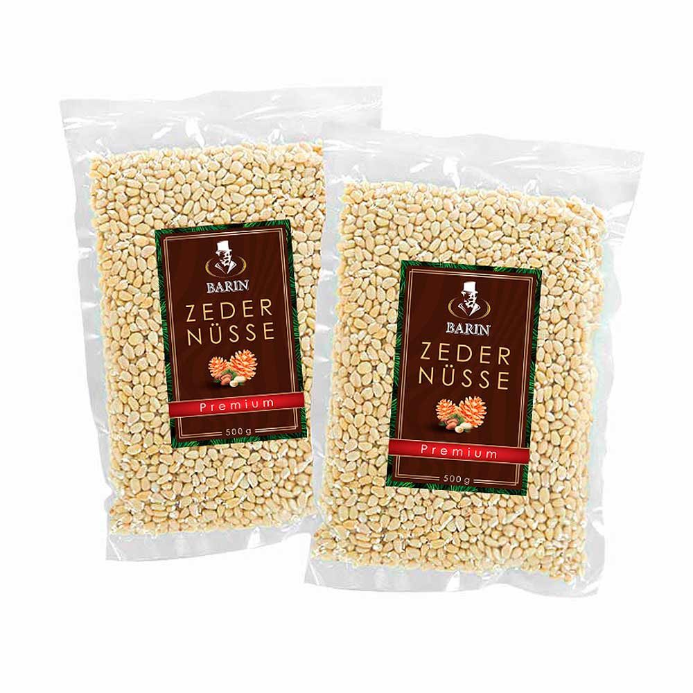 BARIN Nüsse Doppelpack Zedernüsse Premium, 1 x 1000 g, 2 St. (Naturbelassen & ohne Zusatzstoffe, Einzigartiger cremig-aromatischer Geschmack), spezielle Vakuumverpackung