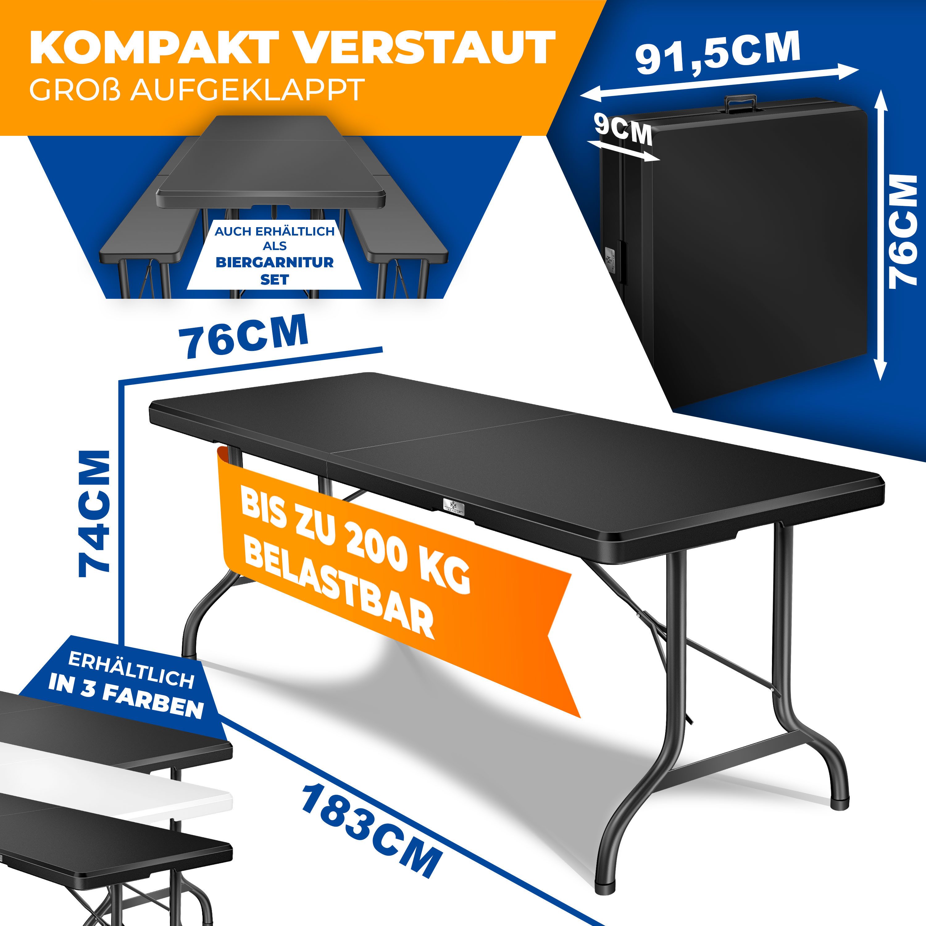 KESSER Tabletttisch, Buffettisch Tisch klappbar Kunststoff 183/220x76 cm Campingtisch