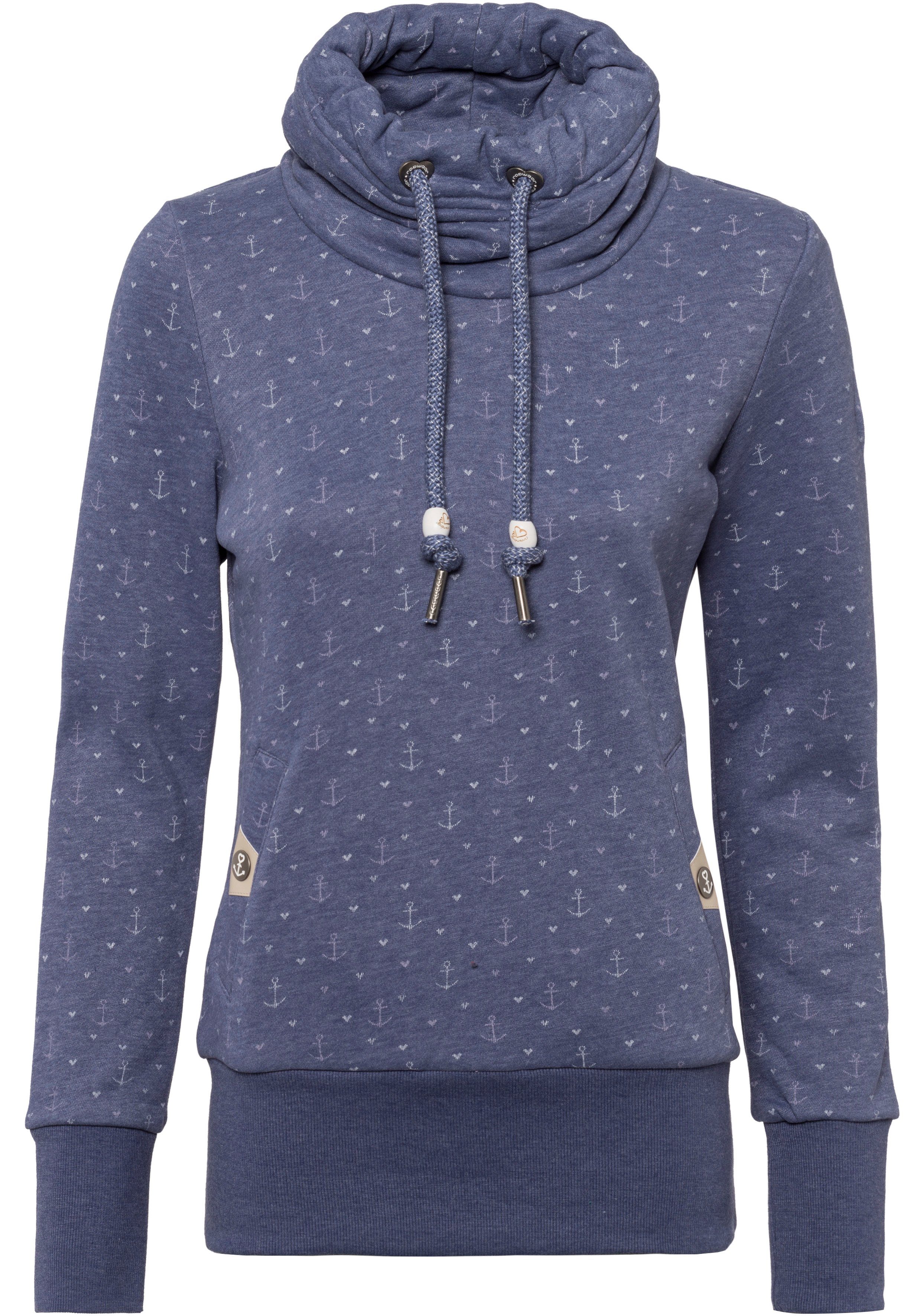 Ragwear Sweatshirt MARINA Allover "Anker"-Druck mit maritimen STONE BLUE RYLIE
