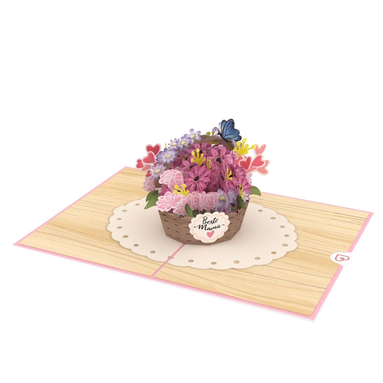 papercrush Muttertagskarte Beste Mama Blumenkorb, Pop-Up Karte Muttertag, Handgemacht, Verschenkfertig