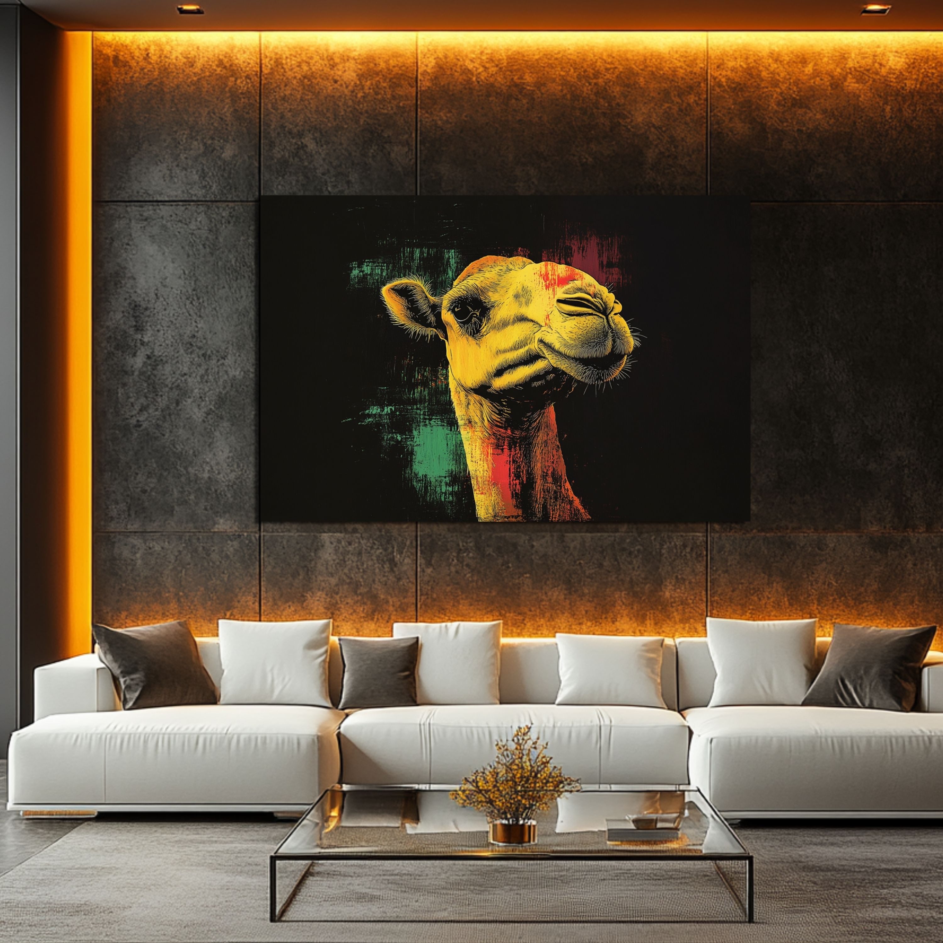 DARO Design Leinwandbild Modern Abstrakt Wandbilder XXL Wandbild Wand Deko Leinwand Bilder, (Kamel Warhol Glitch - Bild groß Wohnzimmer Schlafzimmer Küche Esszimmer Einteilig Querformat Fotodruck Leinwände Wanddeko Abstrakte Kunst Boho), 40x30cm