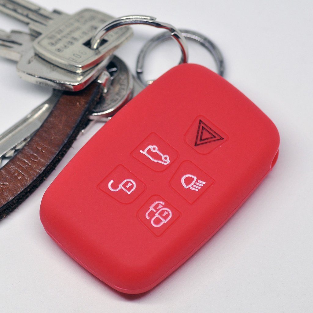mt-key Schlüsseltasche Autoschlüssel Softcase Silikon Schutzhülle Rot, für Land Rover Discovery IV Range Rover Sport Evoque 2009-2017 5 Knopf