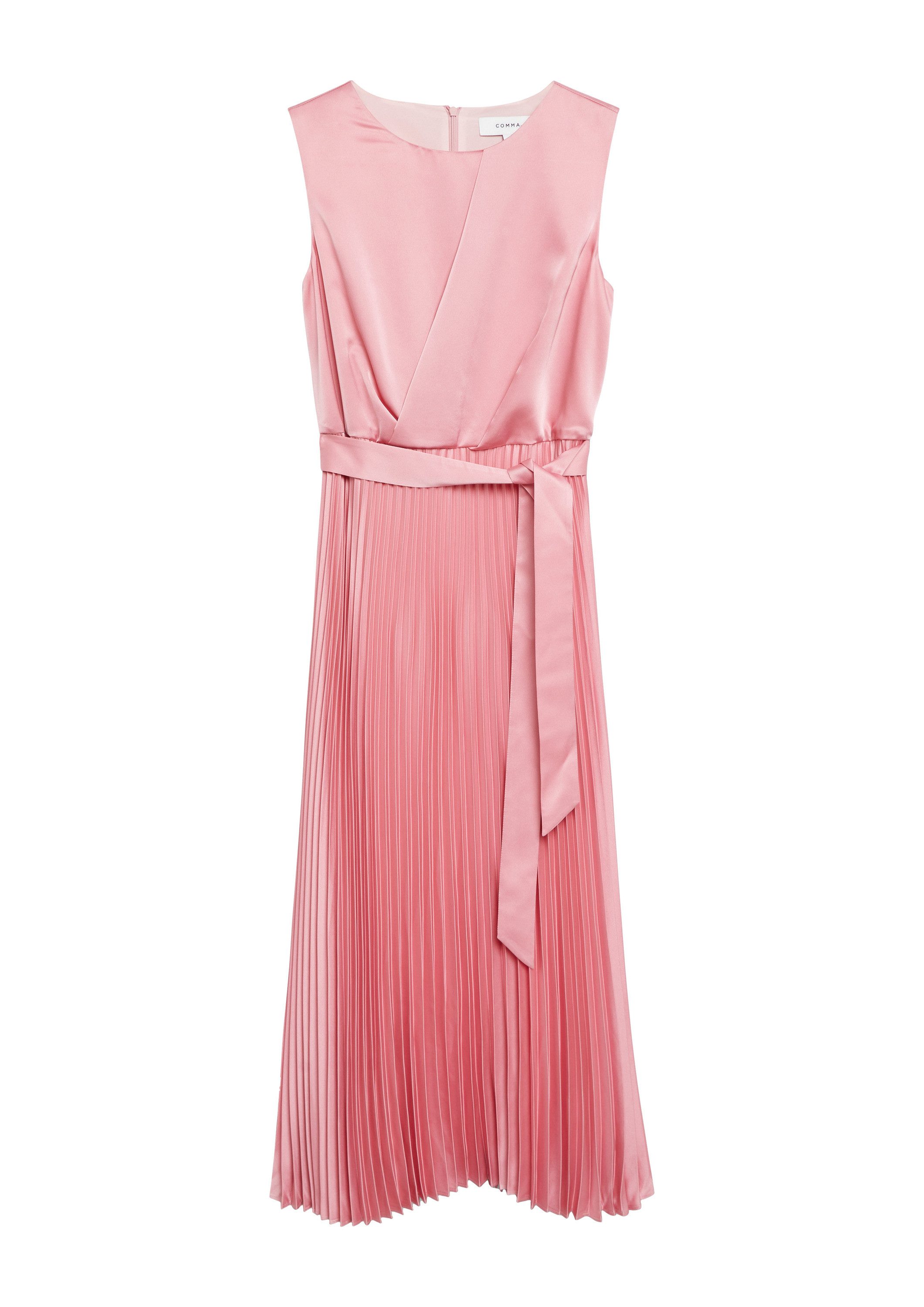comma Midikleid Kleid Satinkleid mit Plissée-Rock