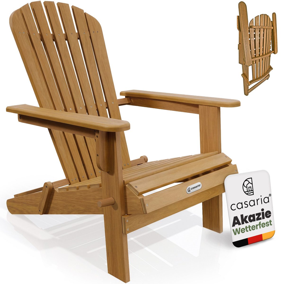 Casaria Gartensessel, Akazie Holz 160kg Belastbar Wetterfest Klappbar Armlehnen Garten