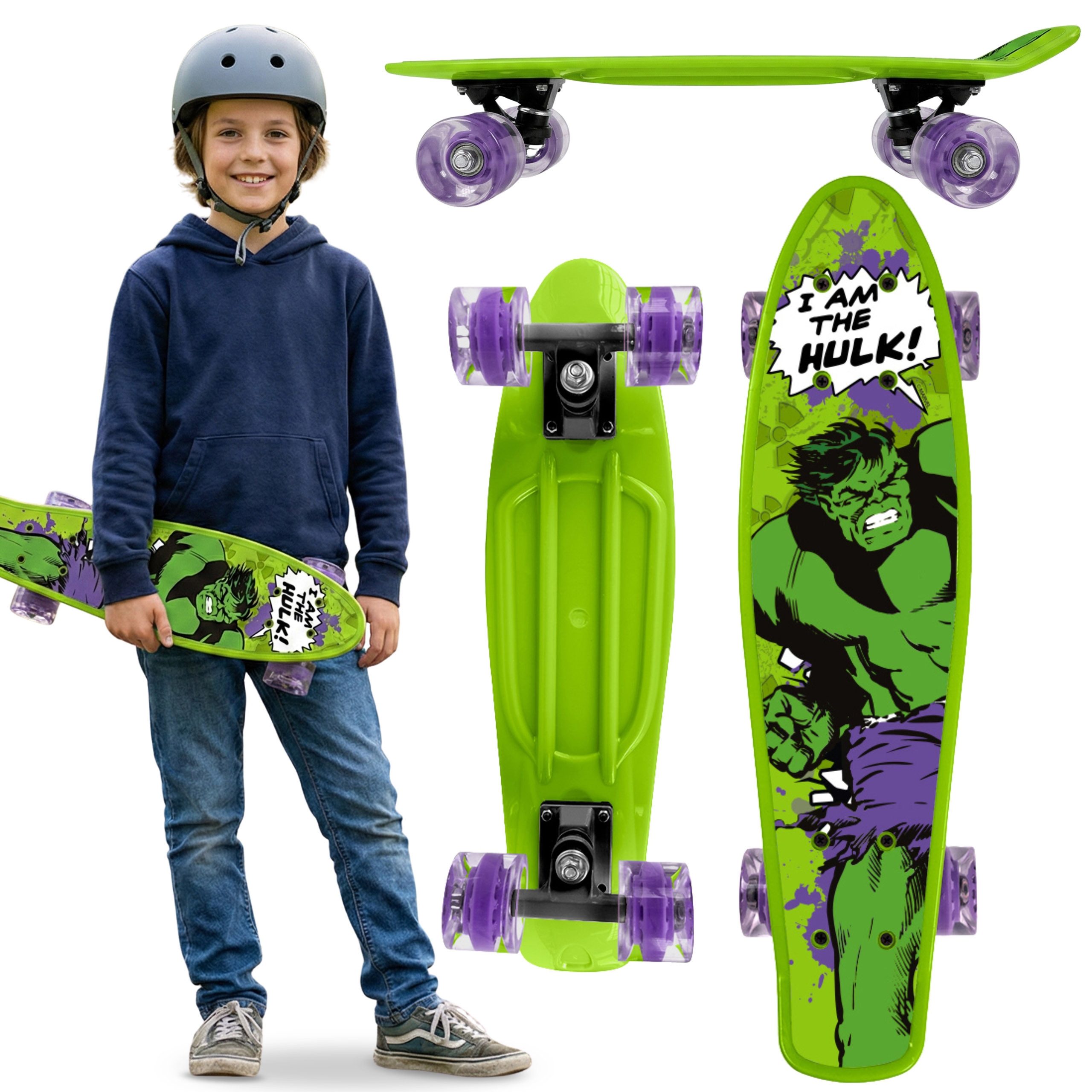 MARVEL Skateboard MARVEL Avengers HULK Kinder Fish Skateboard 55 cm rutschfest, 20–50 kg