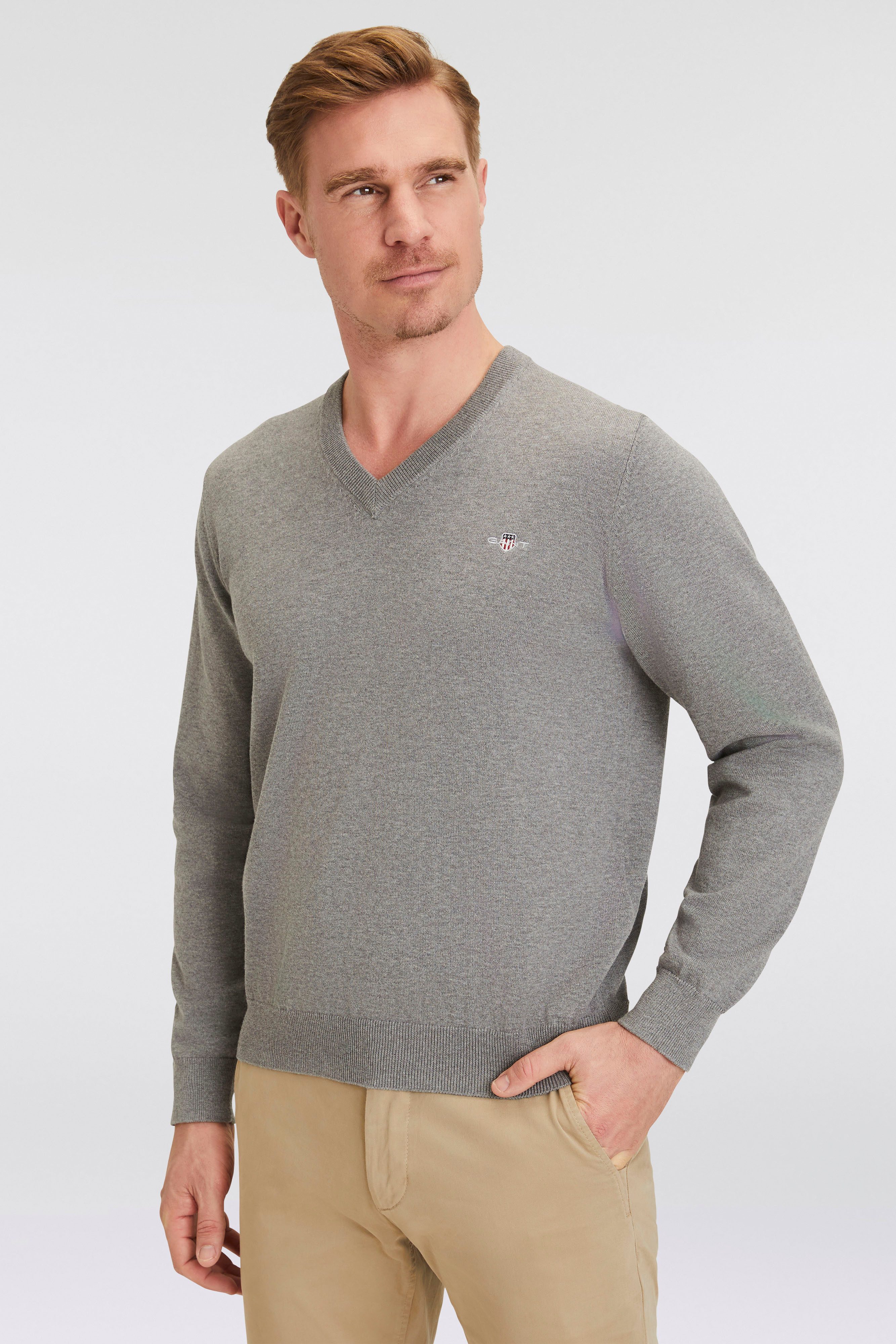 Gant V-Ausschnitt-Pullover Classic Cotton V-Neck Premium Strickjersey aus weicher 100% Baumwolle, Übergangspullover