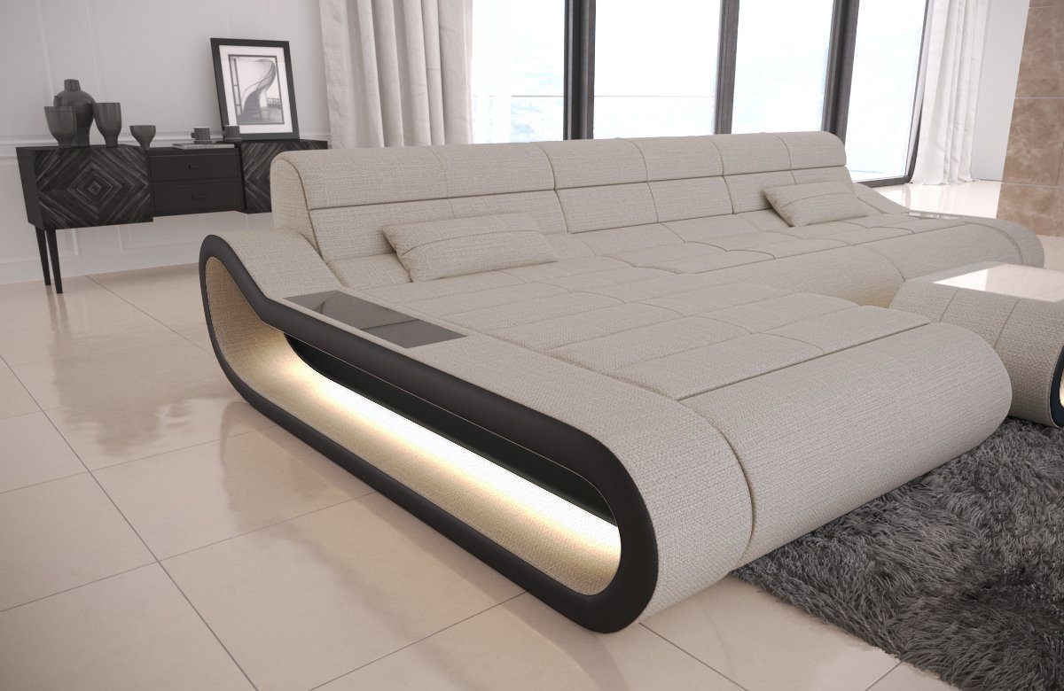 Sofa Dreams Ecksofa Concept Elfenbein-Schwarz Sofa Stoffsofa, L Form Rückenlehne ergonomischer Couch H1 Stoff Designersofa mit Polster