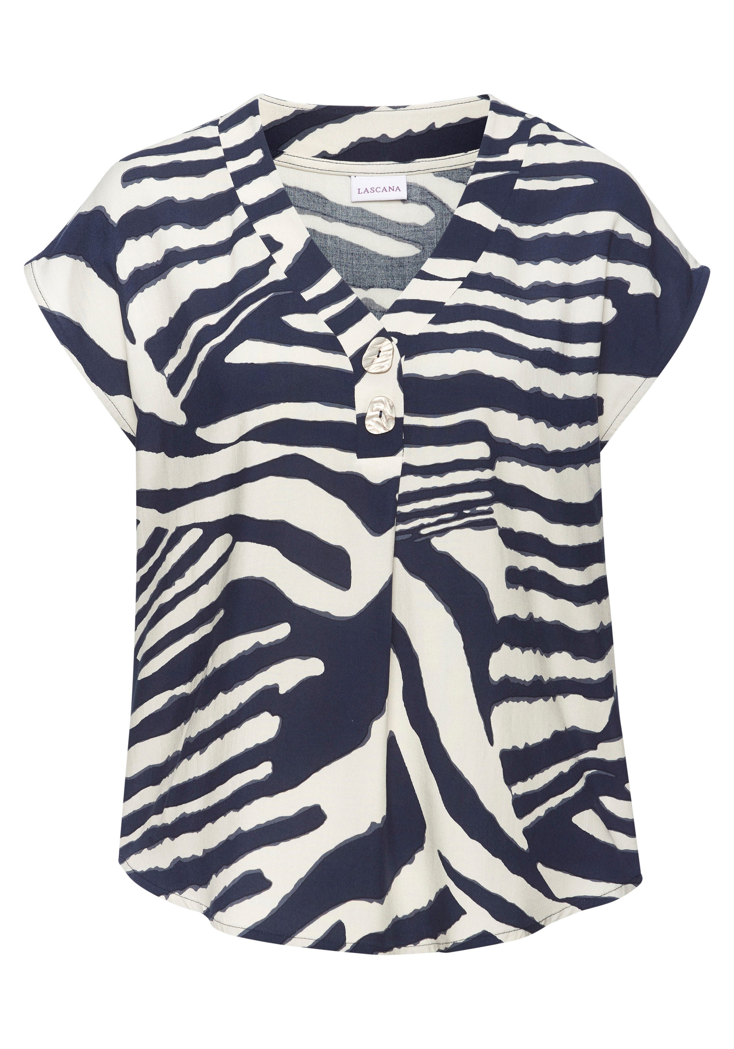 LASCANA Schlupfbluse mit Alloverprint und modischen Knöpfen, Kurzarmbluse, sommerlich. € 39,99