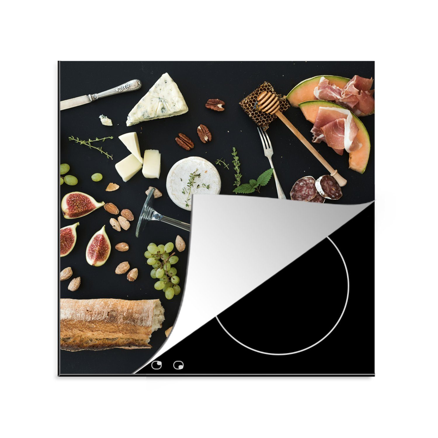 MuchoWow Herdblende-/Abdeckplatte Induktionsschutz - Wein - Induktionsmatte - Brot, Vinyl, (1 tlg), 78x78 cm, Ceranfeldabdeckung, Arbeitsplatte für küche