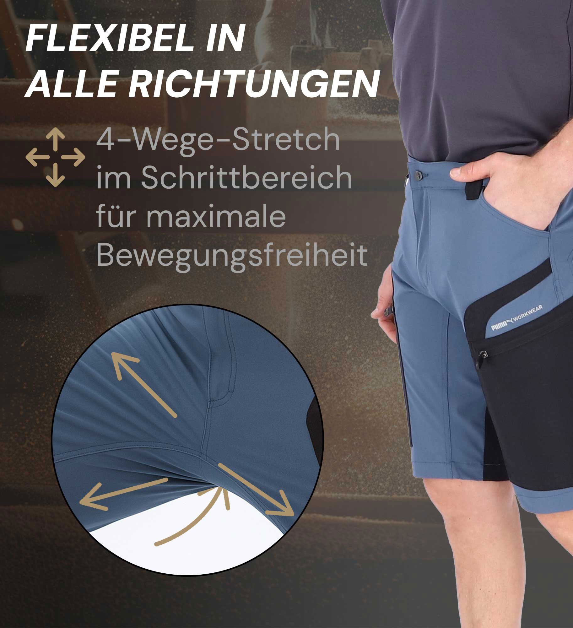 PUMA Workwear Trekkinghose PRO ONE ADVENTURE Outdoor Shorts Herren - Mit D-Ring - 4-Wege Stretch Robuste Wanderhose Herren kurz - Outdoor Hosen Herren