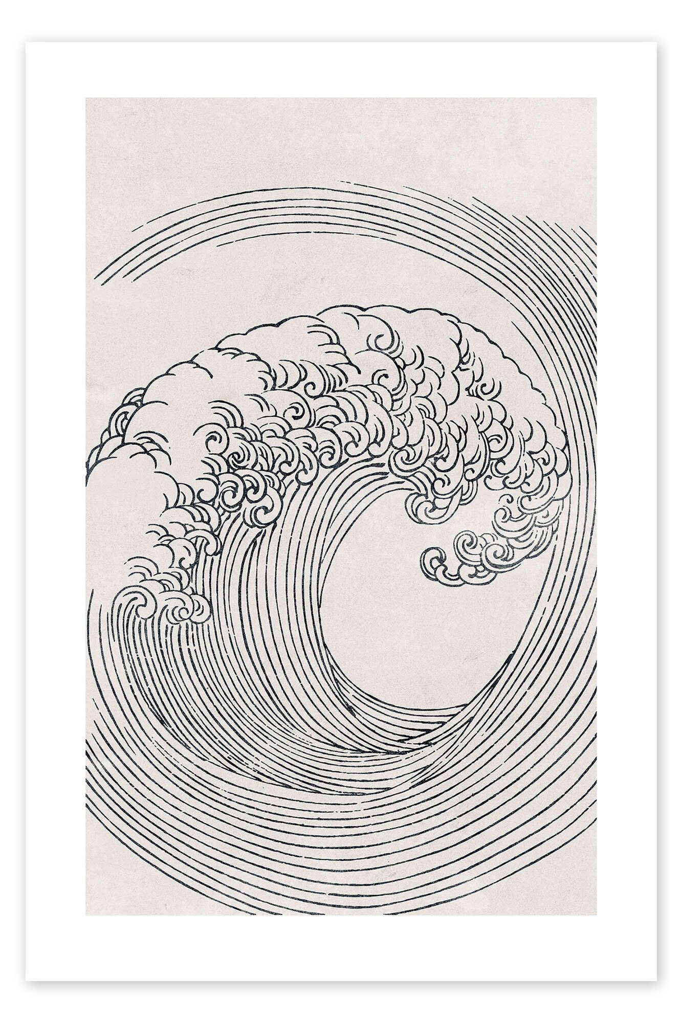 Posterlounge Poster Mori Yūzan, Welle I, Wohnzimmer Boho Malerei