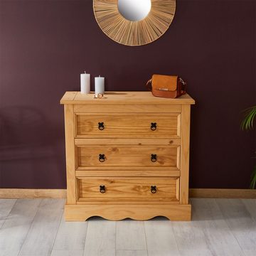 IDIMEX Kommode TEQUILA, Kommode Sideboard Mexiko Möbel Kiefer massiv 3 Schubladen Buffetschran