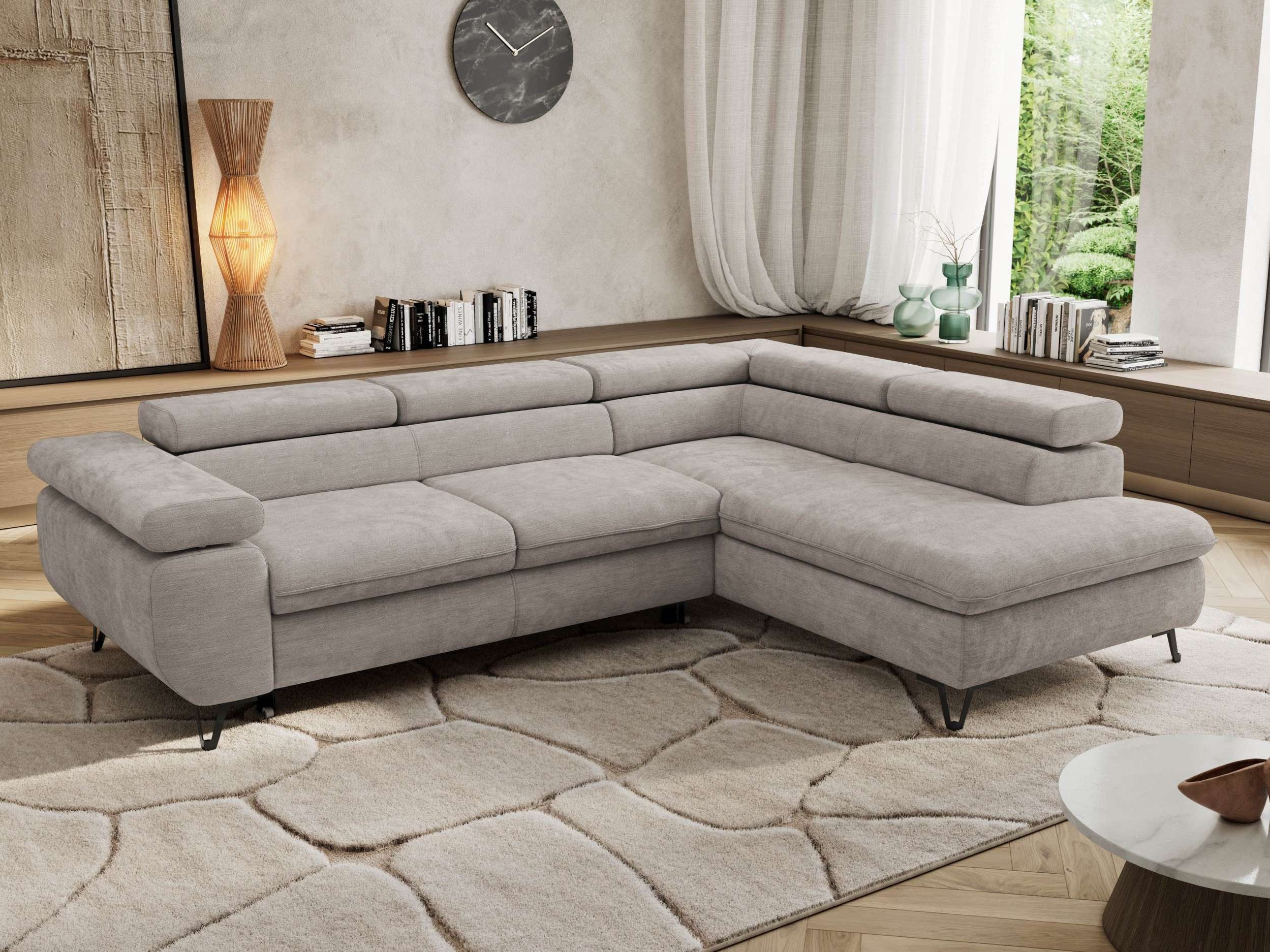 MKS MÖBEL Ecksofa PABLO L, Set, HR35-Schaum, Metallbeinen, Wellenfedern, L-form, Schlaffunktion, verstellbaren Kopfstützen, Bettkasten