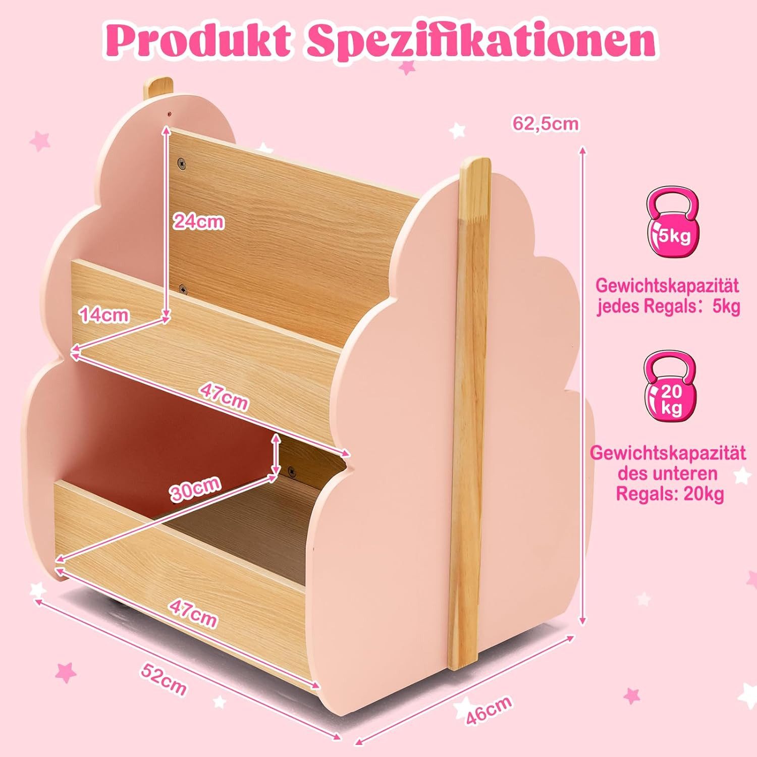 KOMFOTTEU Bücherregal Kinder, 2-stufiges Spielzeugregal