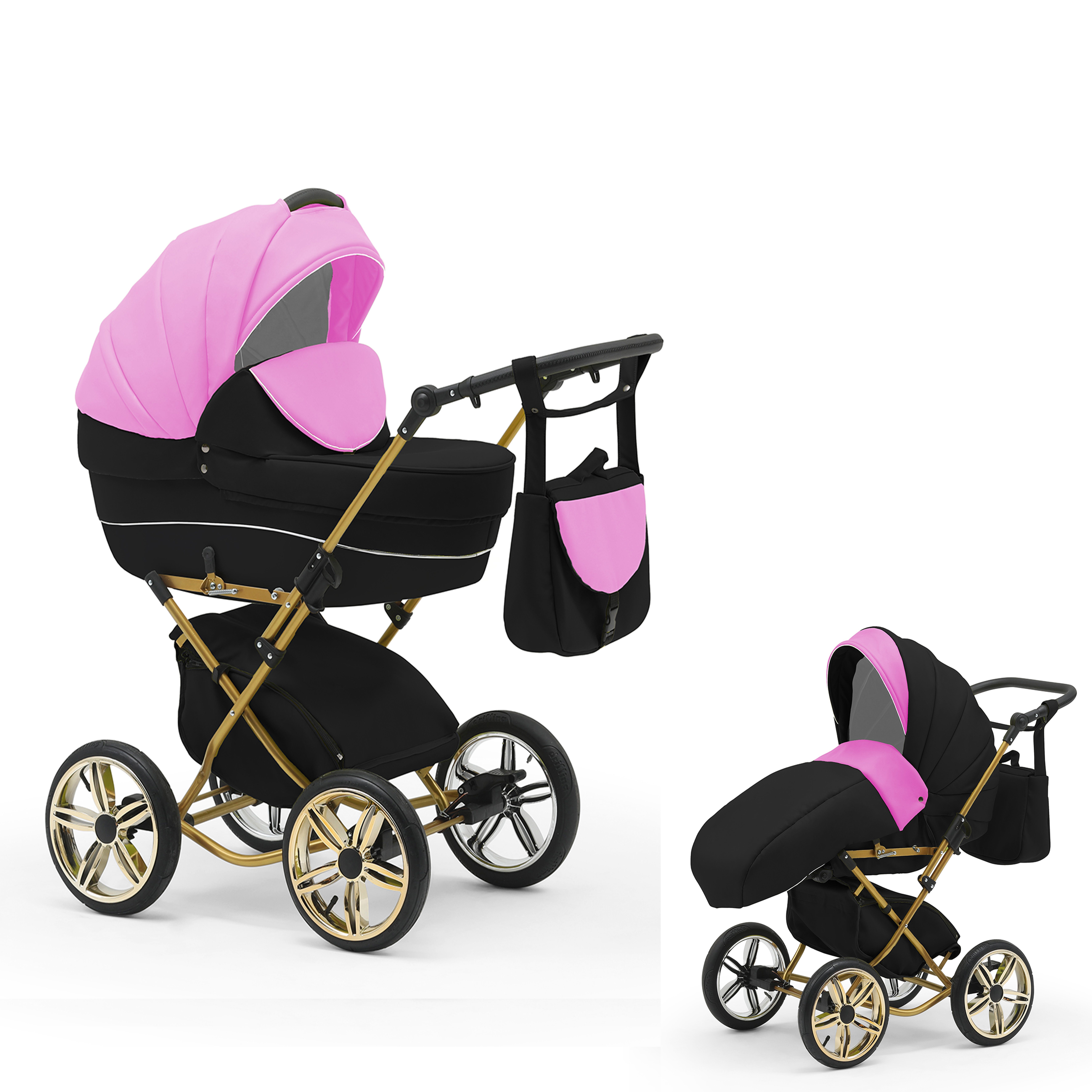 babies-on-wheels Kombi-Kinderwagen Sorento 2 in 1 - 11 Teile - von Geburt bis 4 Jahre in 30 Designs Pink-Schwarz