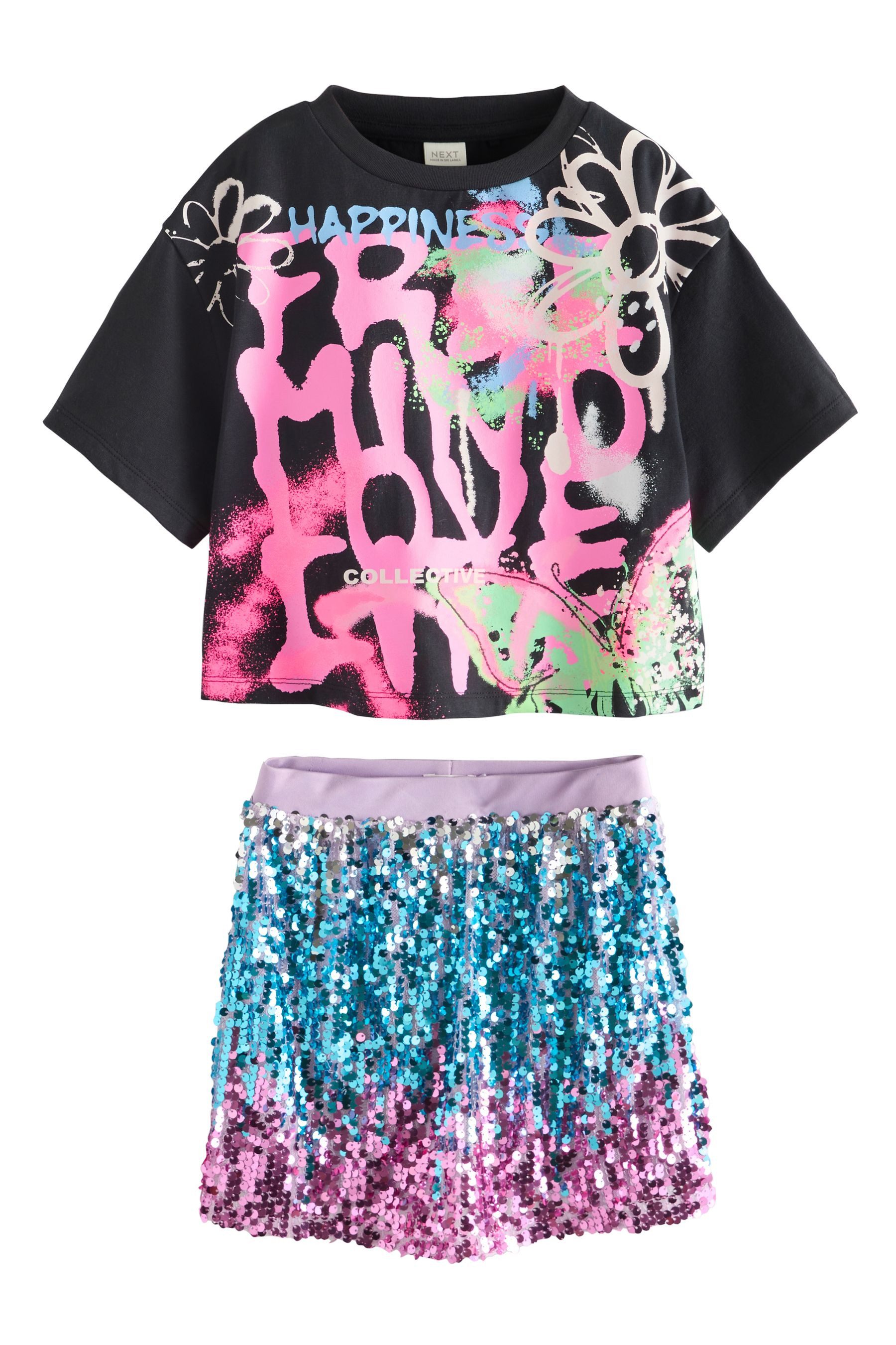 Top & Rock Paillettenrock und T-Shirt im Set