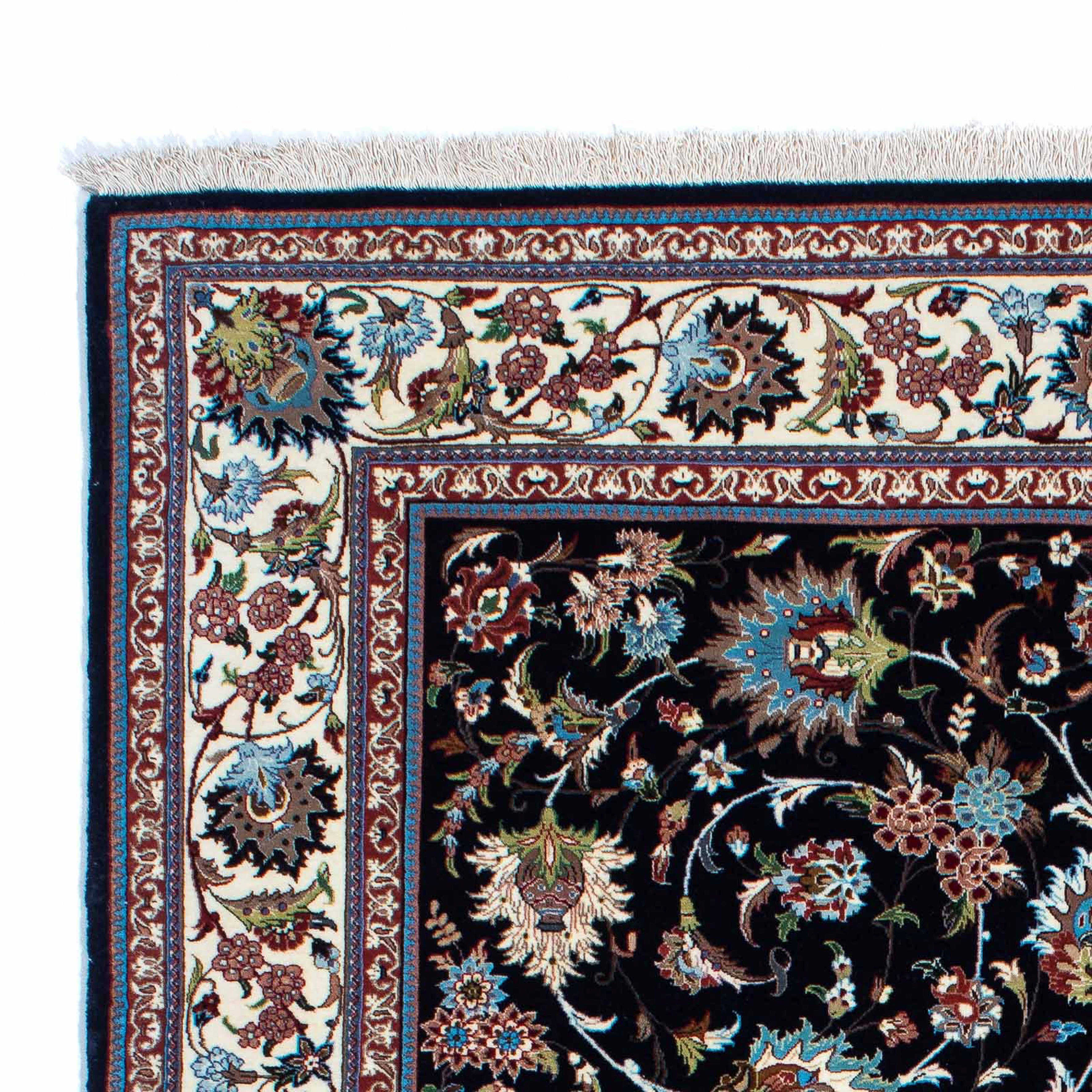 Orientteppich Perser - Ghom - cm 210 dunkelblau, mm, 140 morgenland, Wohnzimmer, x Höhe: Handgeknüpft, mit Einzelstück 10 rechteckig, - Zertifikat