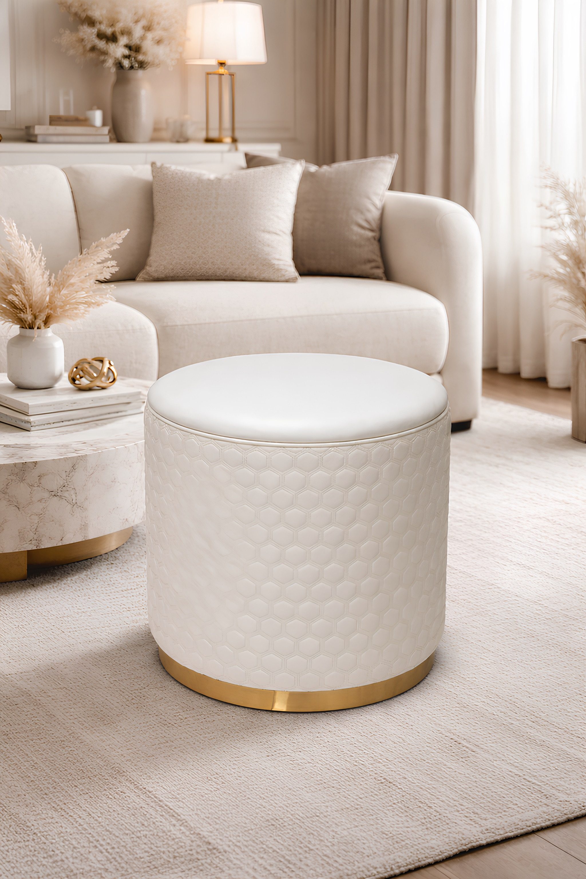 JVmoebel Pouf Eleganter runder Hocker aus hochwertigem Stoff in Beige (1-St., 1x Fußhocker), Made in Europa