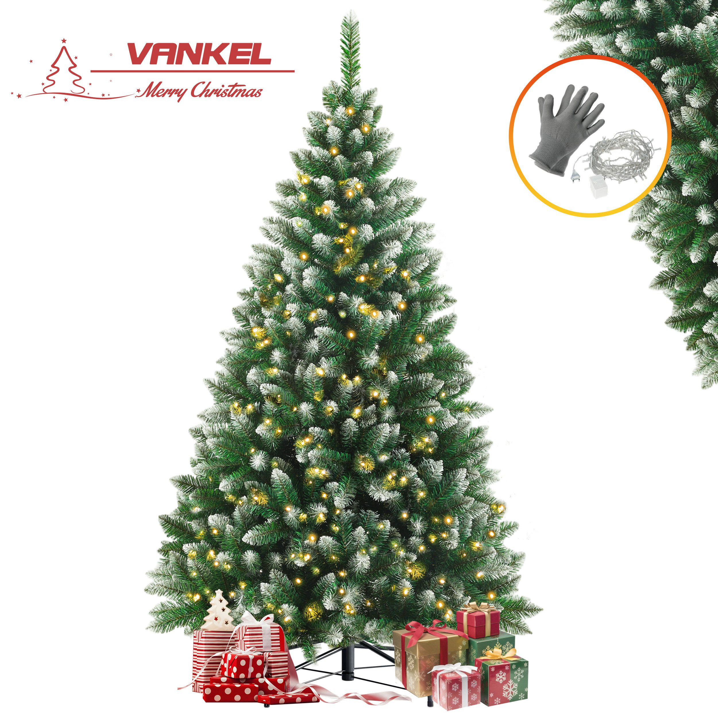 Vankel Künstlicher Weihnachtsbaum tannenbaum mit beleuchtung schmuck mit licht deko außen 180/210/235, 180cm Weihnachtsbaum mit 800 Spitzen, Natürlicher Stil, echte Zweige, schwer entflammbar, leicht aufzubauen