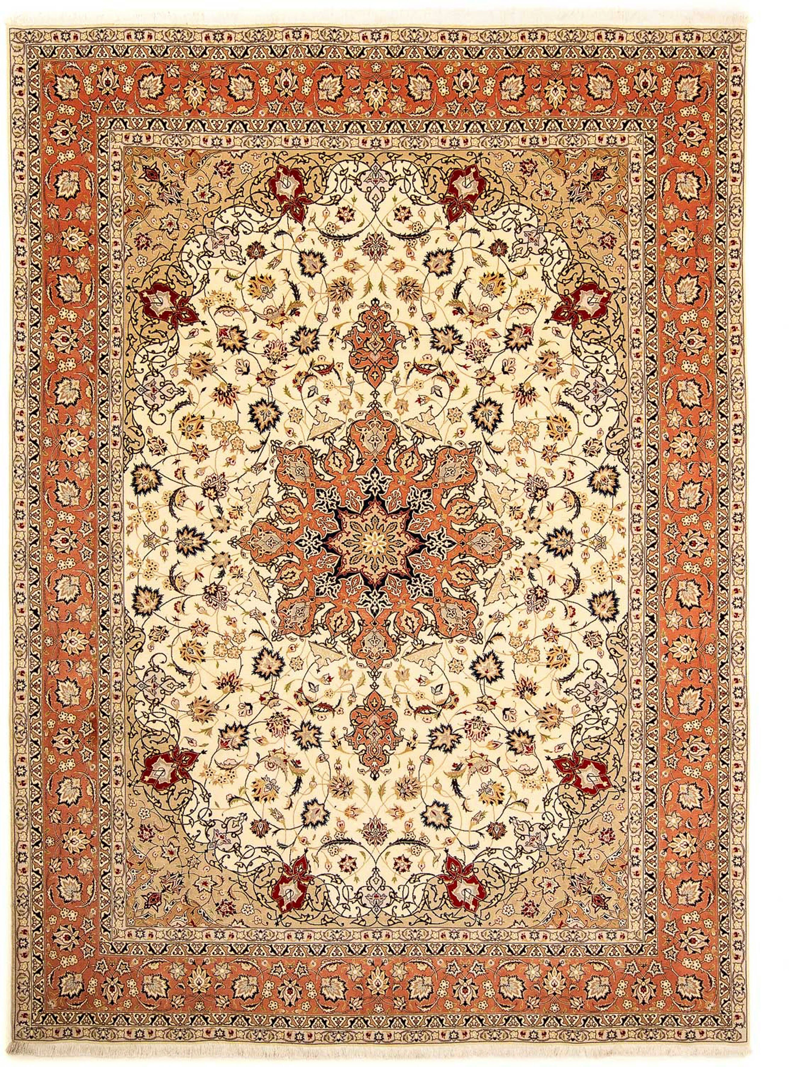 Orientteppich Perser - Täbriz - - rechteckig, 345 mm, mit Höhe: beige, 7 cm Royal - Einzelstück morgenland, Handgeknüpft, x 253 Zertifikat Wohnzimmer