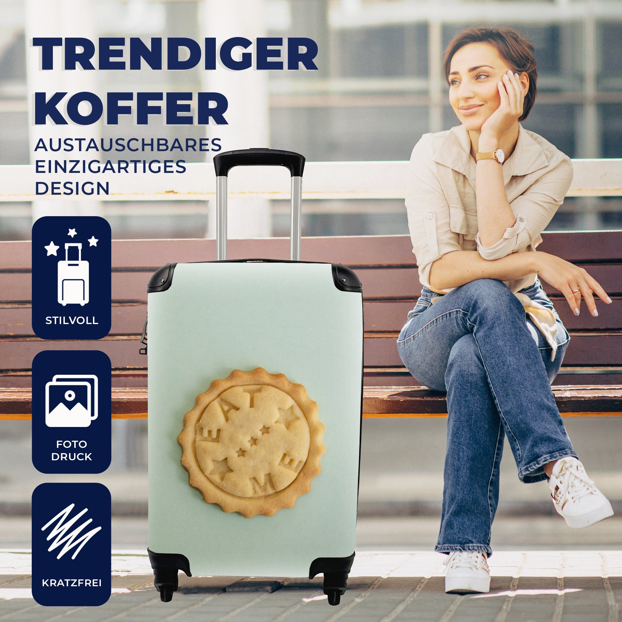 Reisetasche Trolley, mit Handgepäckkoffer 4 Rollen, MuchoWow Handgepäck mit Botschaft, rollen, für Ferien, Kekse Reisekoffer