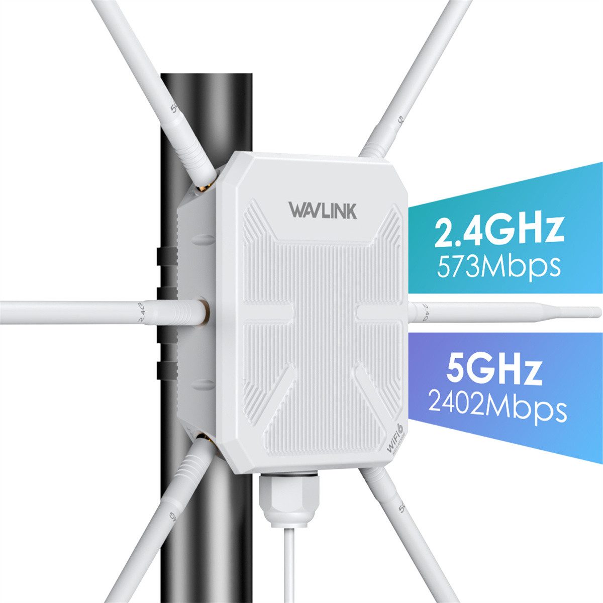 Insma WiFi 6 Dualband 2,4GHz/5GHz 3000 Mbit/s Outdoor WLAN Router WLAN-Repeater, Signalverstärker WiFi Booster mit PoE-Konverter, IP67 wetterfest