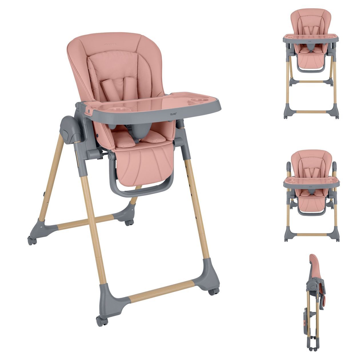 Kikkaboo Kombihochstuhl Olive 2, höhenverstellbar, Räder, Ablagefach, klappbar, Sicherheitsgurt