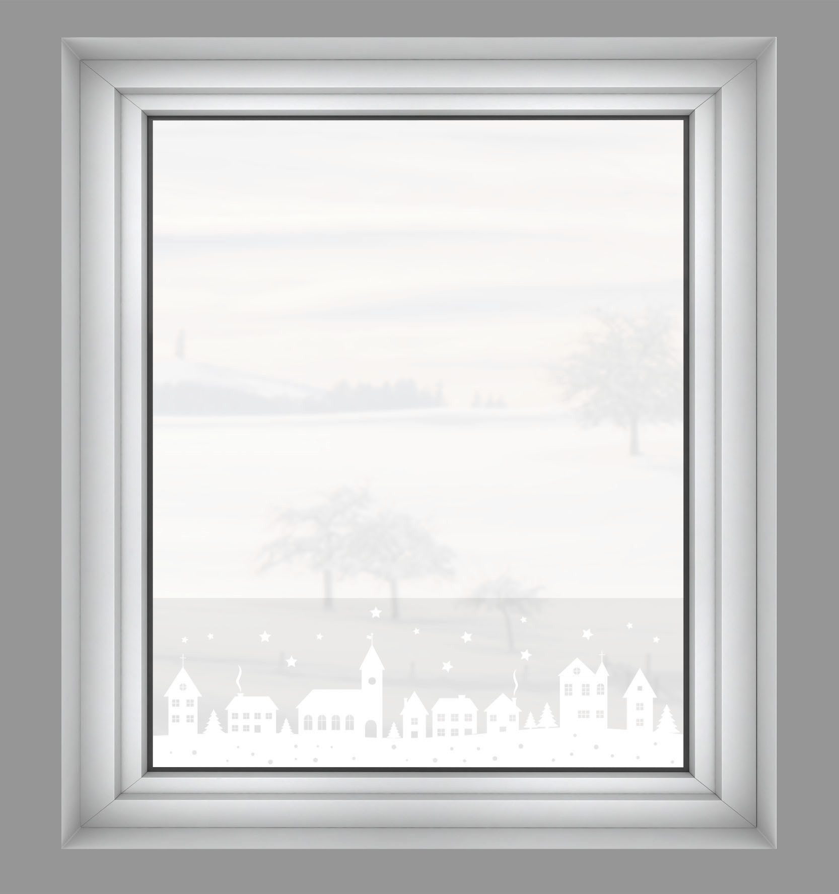GARDINIA Fensterfolie Statische Deko-Folie X-Mas Stadt halbtransparent 20 x 150 cm, halbtransparent, halbtransparent