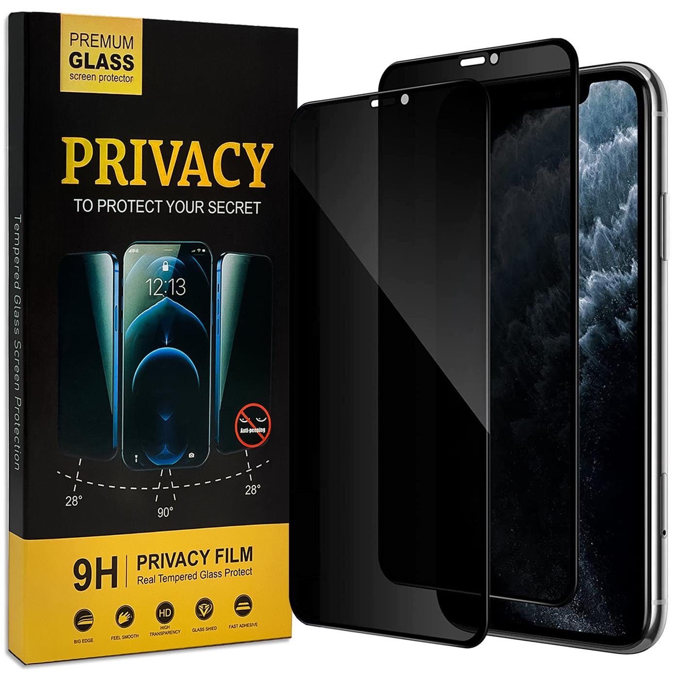 CoolGadget Schutzfolie Sichtschutz Panzerfolie für iPhone 11 Pro, (Spar-Set 2in1, Fullscreen), Privacy Fullscreen Glas 2 Anti-Spy Schutzfolie für iPhone 11 Pro Folie