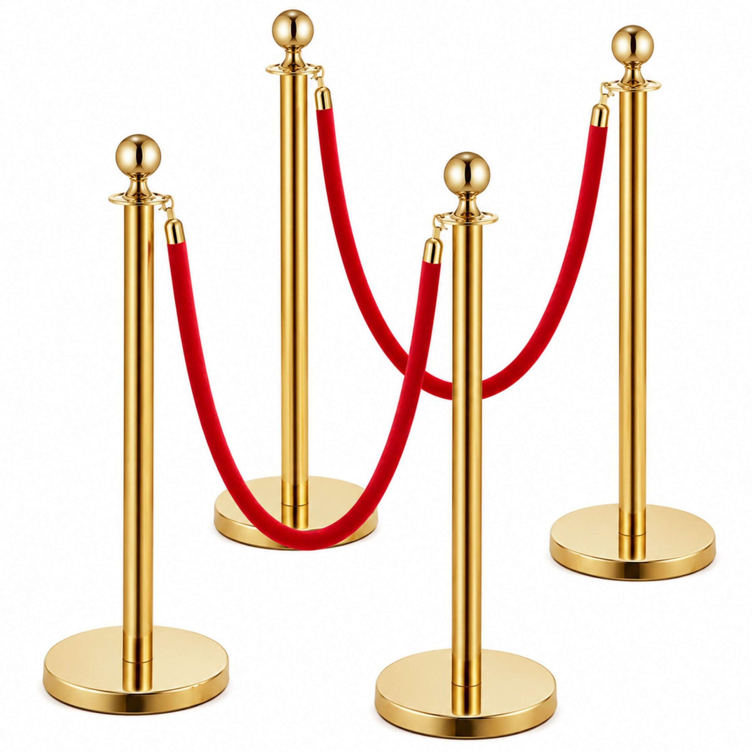 relaxdays Absperrständer Goldene Absperrpfosten mit Samtseilen, 32 cm, 150 m, (6-St), 4er Pack