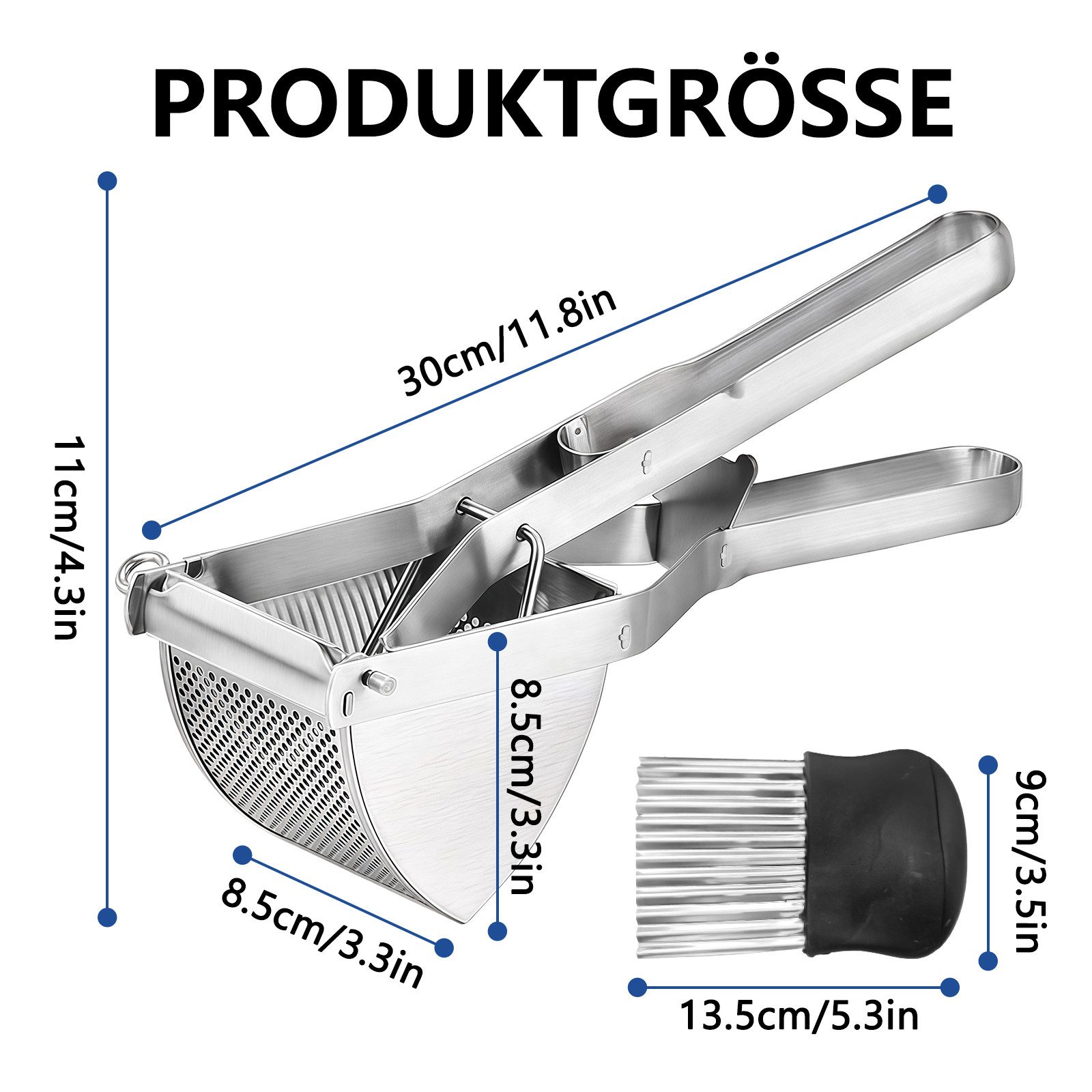 GLIESE Kartoffelpresse Edelstahl Kartoffelstampfer, mit Kartoffelschneidmesser, Edelstahl