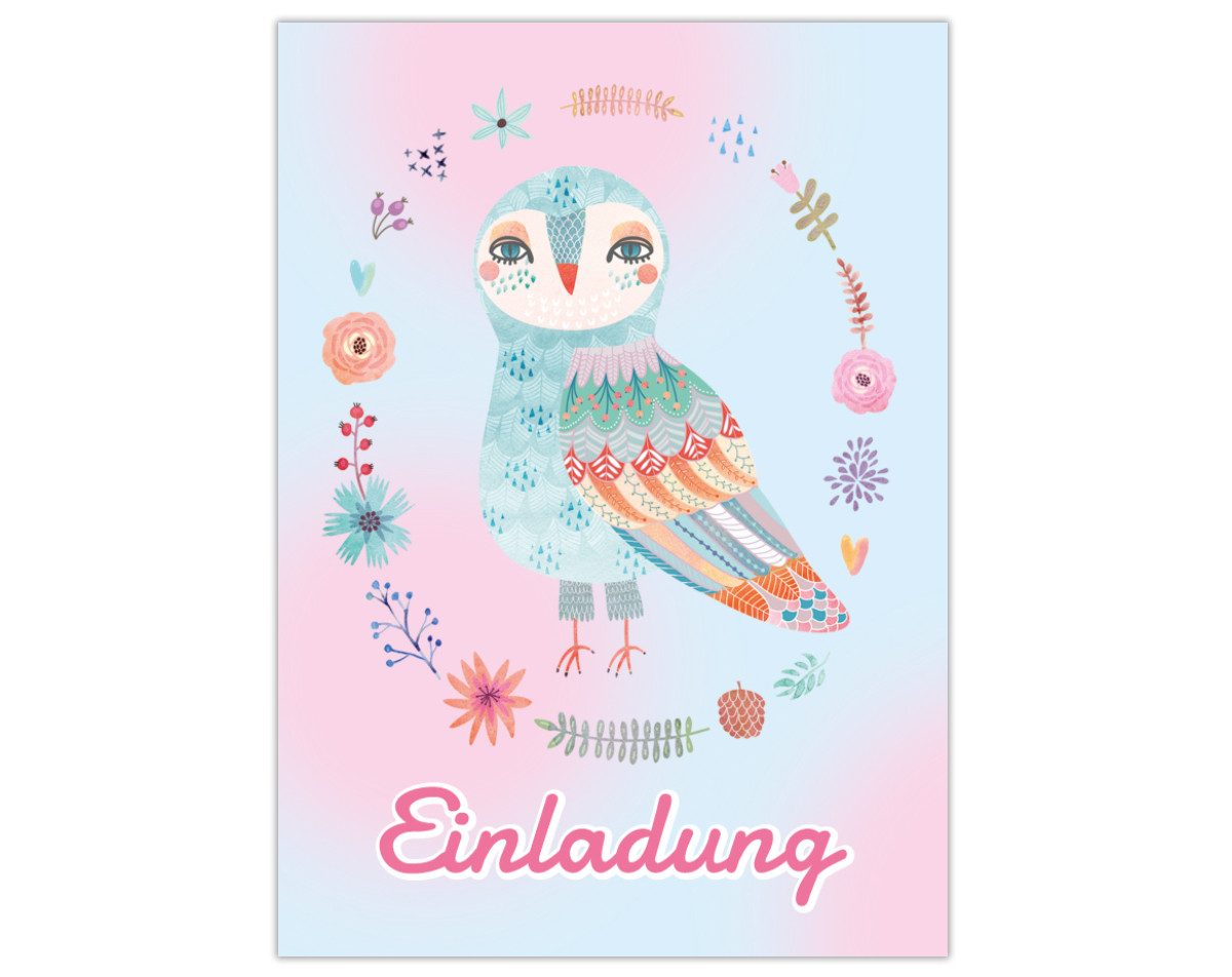 JUNAPACK Einladungskarten Eule zum Kindergeburtstag Einladungen mit Umschlägen Karten Waldtiere, Einladungskarten mit Umschlägen zum Kindergeburtstag Eule Waldtiere