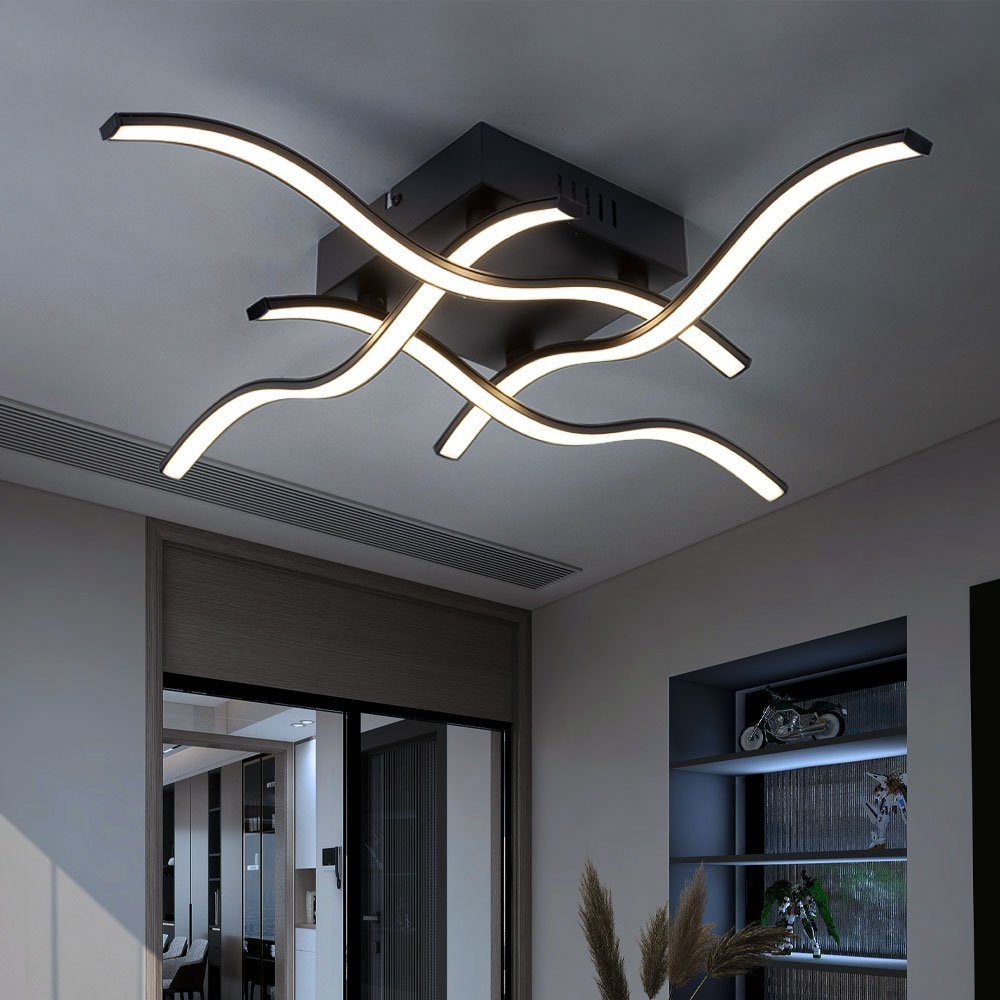 etc-shop LED Deckenleuchte, LED-Leuchtmittel fest verbaut, Warmweiß, Deckenleuchte im Wellen Design Deckenlampe geschwungen, Stahl | Deckenlampen