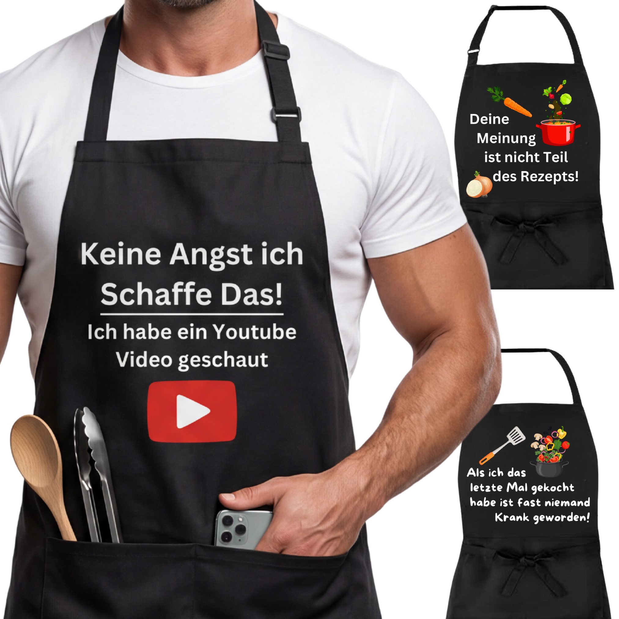 Curry Master Kochschürze Lustige Grillschürze mit Spruch - Geschenkidee, 100% Baumwolle, Doppelnähte, Einstellbare Größe, 2 Front-Taschen