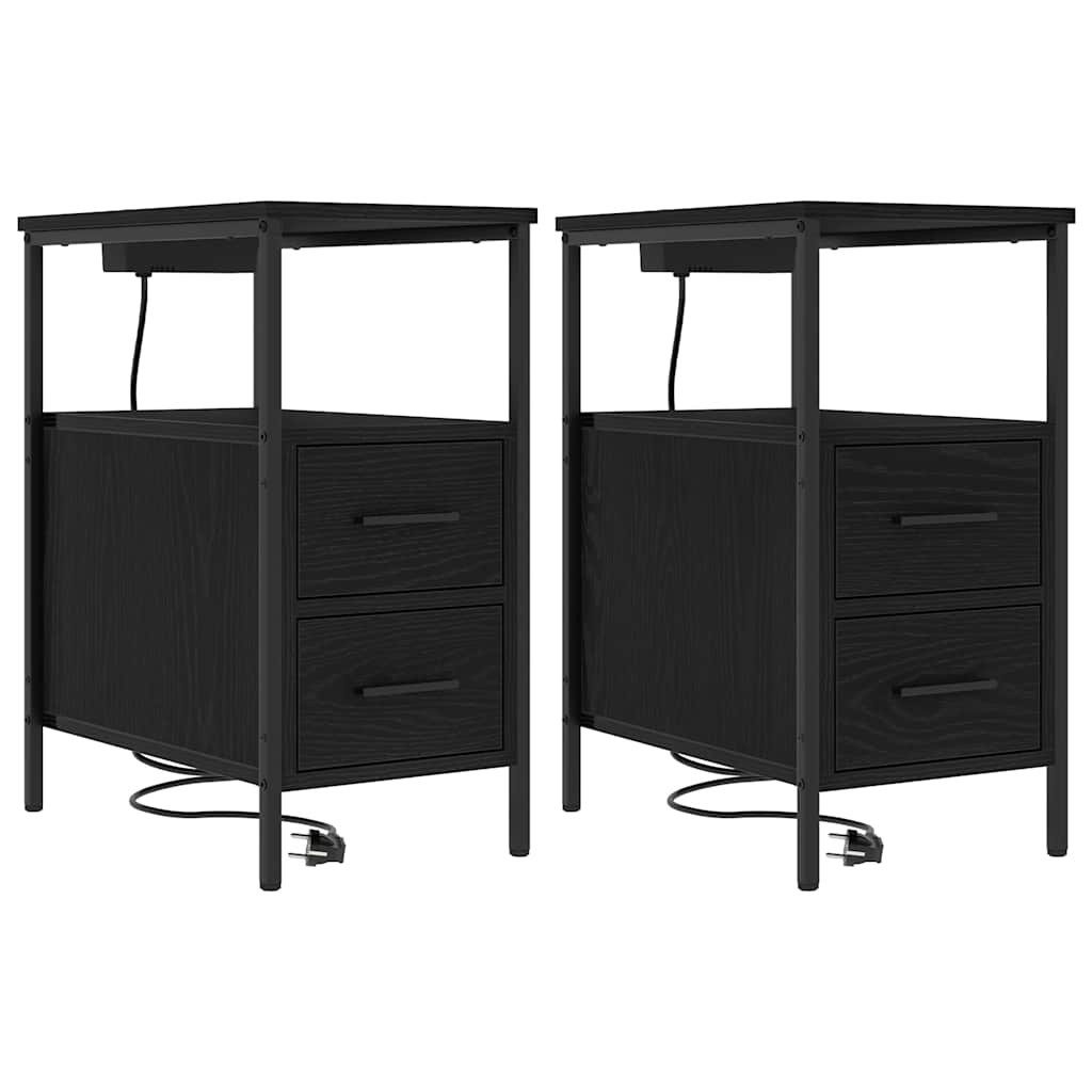 vidaXL Nachttisch Nachttisch 2 Stk. Schwarz Eichen-Optik 30 x 48 x 61 cm (2-St)