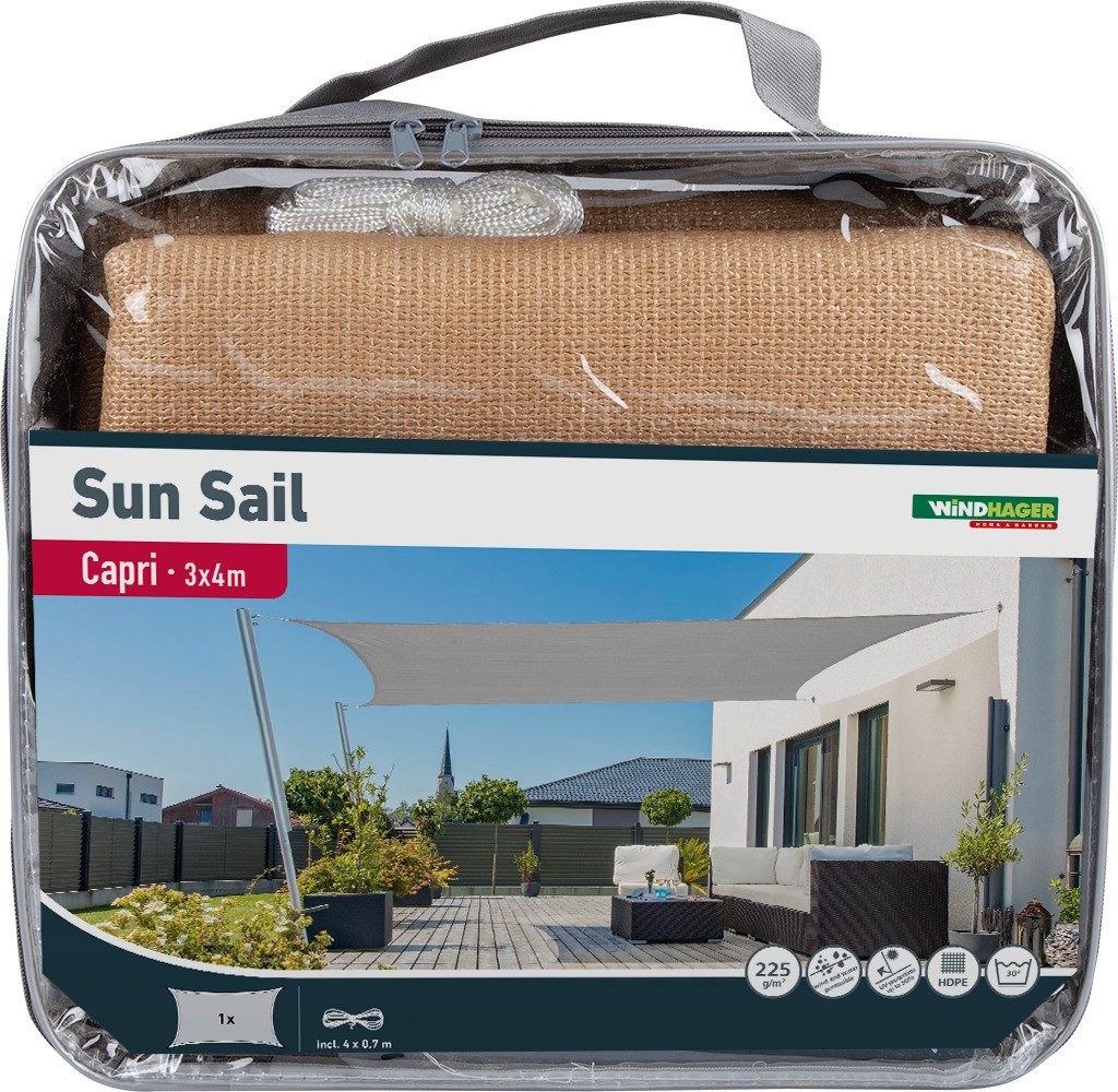 Windhager Sonnensegel Capri Rechteck, 3x4m, schilf