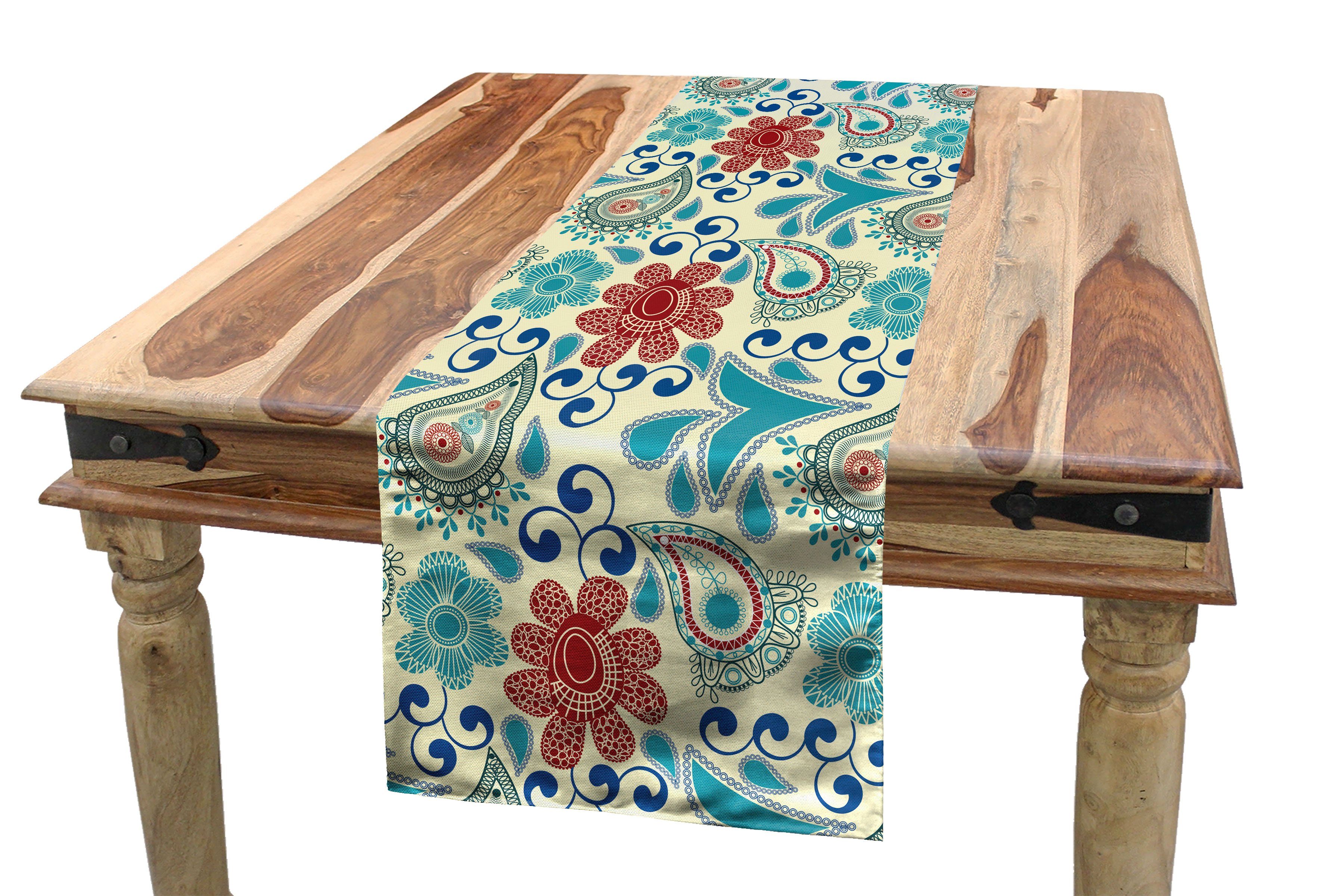 Abakuhaus Tischläufer Esszimmer Küche Rechteckiger Dekorativer Tischläufer, blau Paisley Blumen Folk Motive | Tischläufer