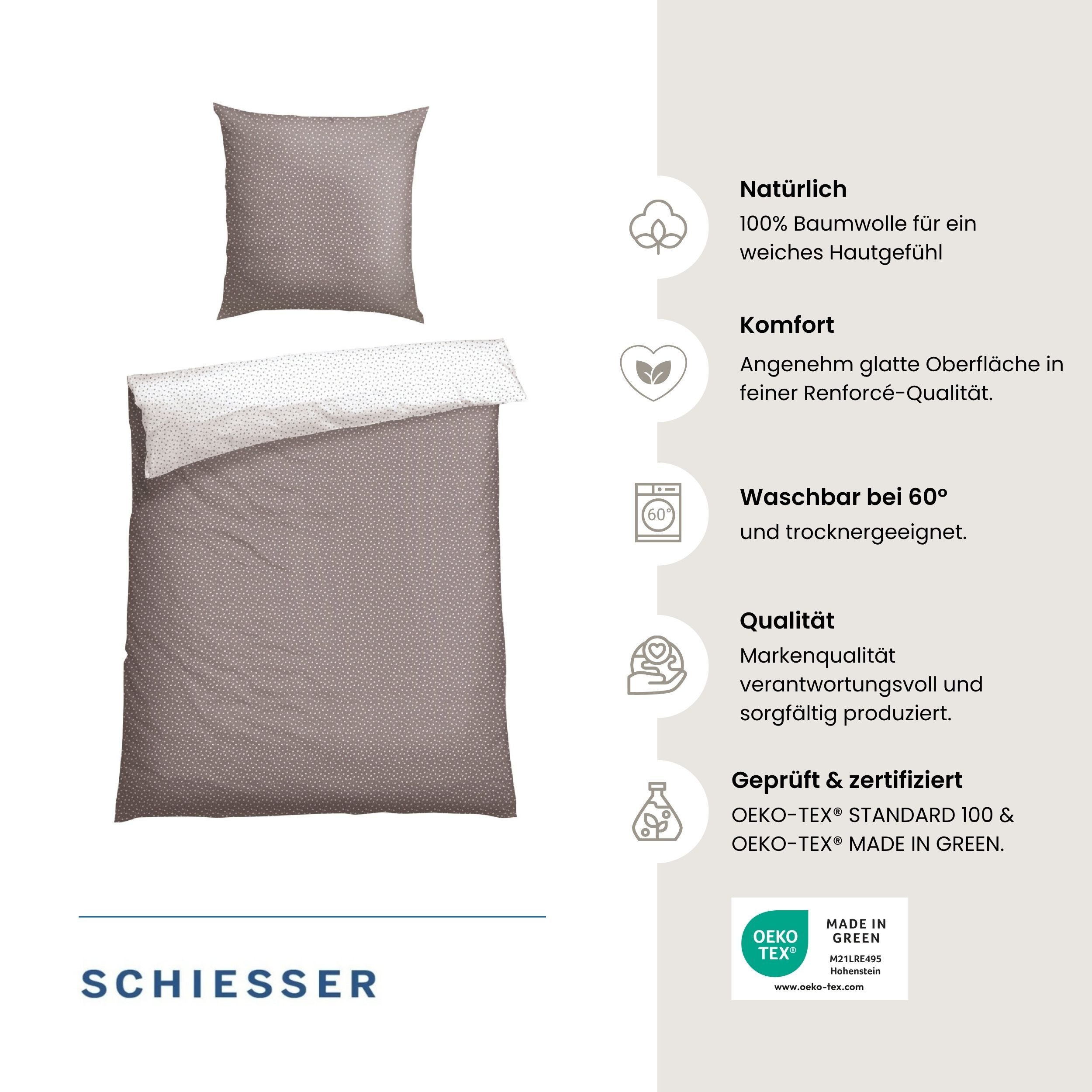 Schiesser Bettwäsche Millie aus weicher Baumwolle mit filigranen Blüten, Renforcé, 2 teilig, OEKO-TEX® MADE IN GREEN – Bild 2 von 5