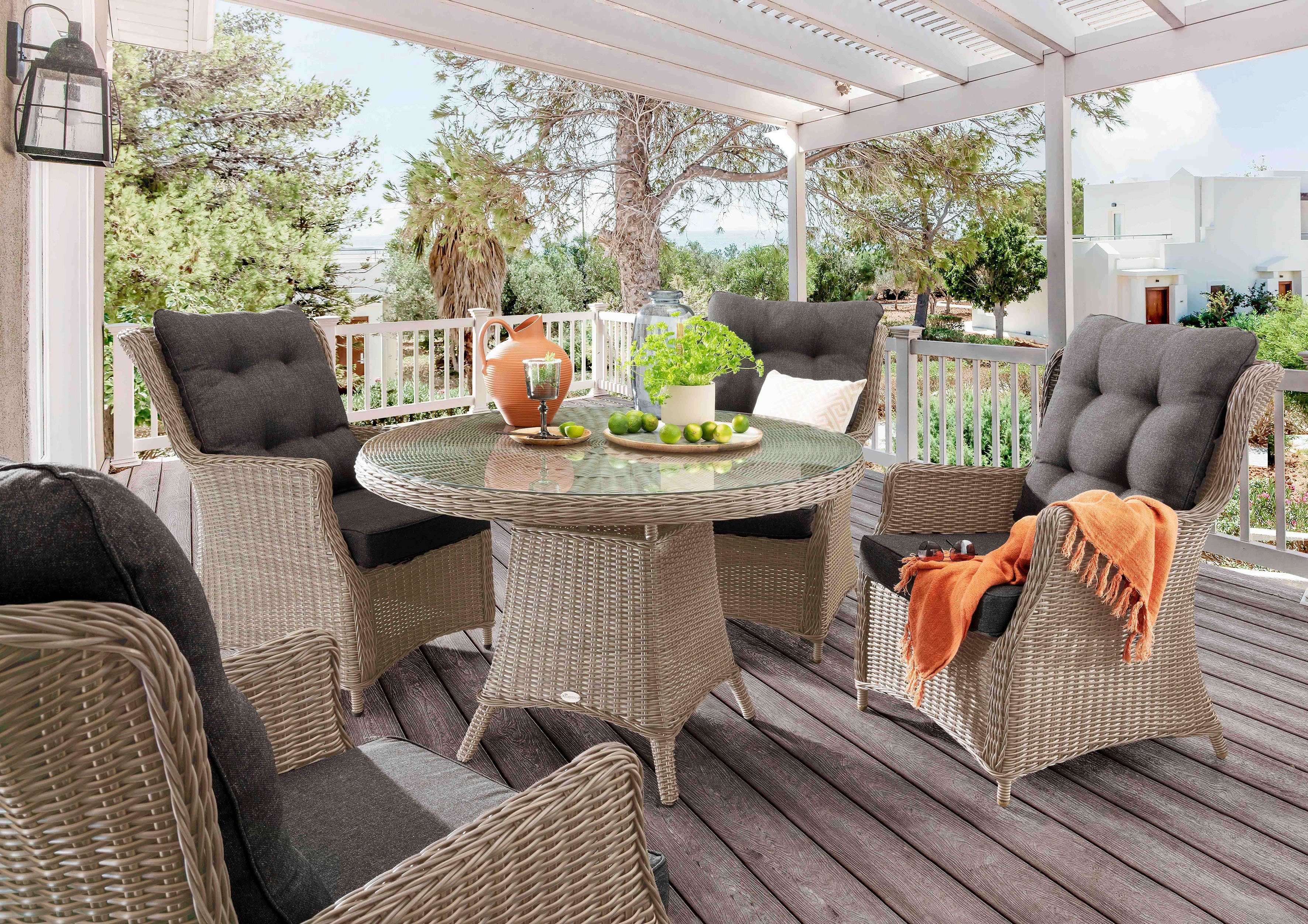 Destiny Garten-Essgruppe CASA LUNA, (13-tlg., 4x Sessel, 1x Tisch, inkl. Auflagen), Aluminium, Polyrattan