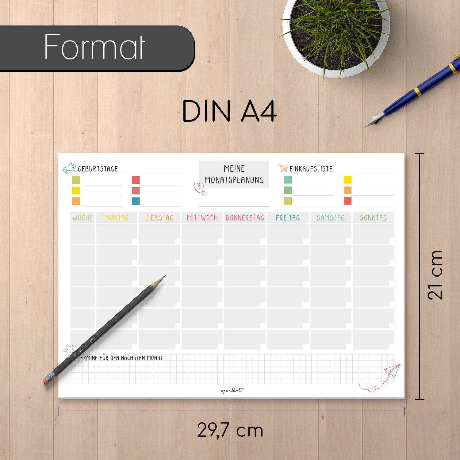 Timr Platzset Monatsplaner bunt undatiert I DIN A4 Block zum Abreißen I 50 günstig online kaufen