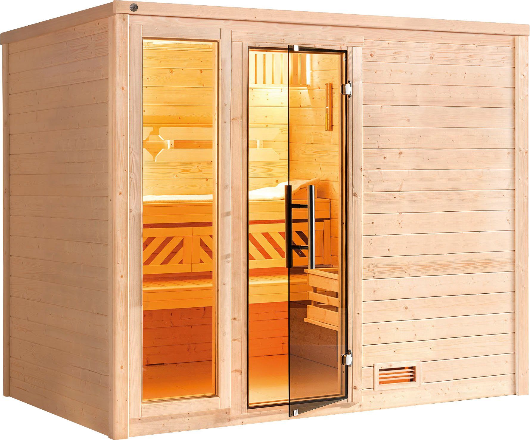 weka Sauna Bergen, BxTxH: 245,5 x 195 x 205 cm, 45 mm, (Set) 7,5 kW-Ofen mit digitaler Steuerung