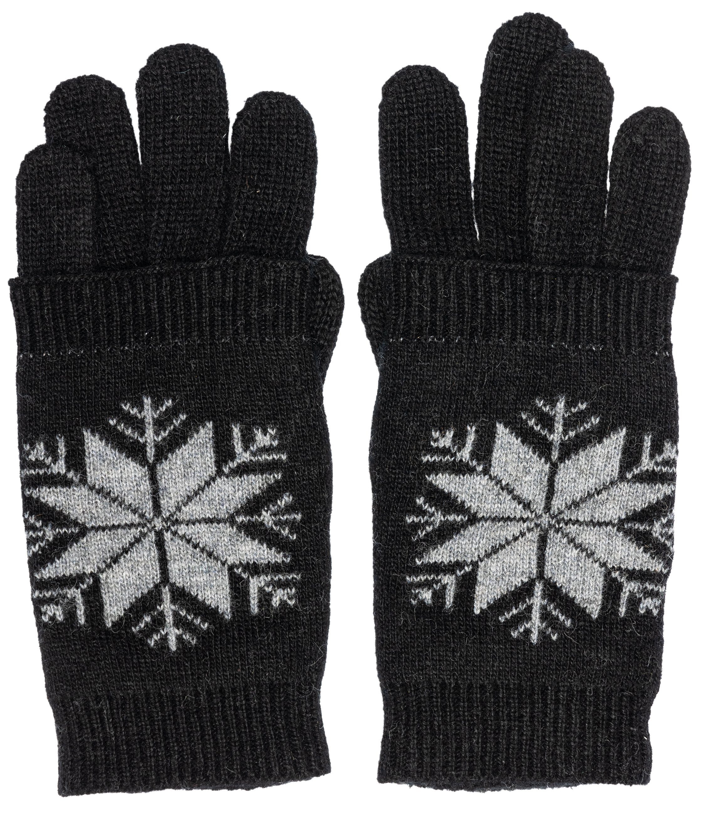 Caspar Strickhandschuhe GLV018 warme Damen Strick Handschuhe mit Eiskristall Dekor schwarz