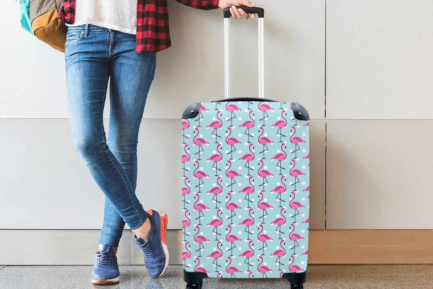 Polka Flamingo Rollen, - dots - für Trolley, Muster, MuchoWow 4 Ferien, Handgepäckkoffer Handgepäck rollen, Reisetasche Reisekoffer mit - Tiere